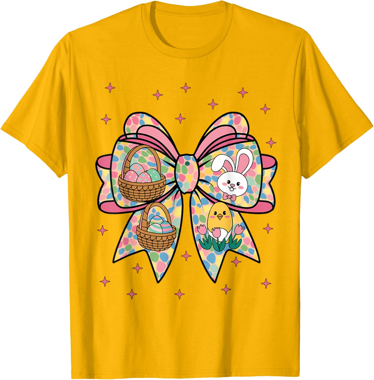 Cute Bunny Rabbit Face Girl Happy Easter Day Coquette Bow T-Shirt