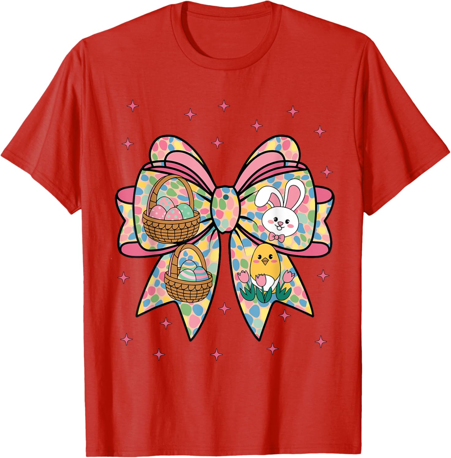 Cute Bunny Rabbit Face Girl Happy Easter Day Coquette Bow T-Shirt