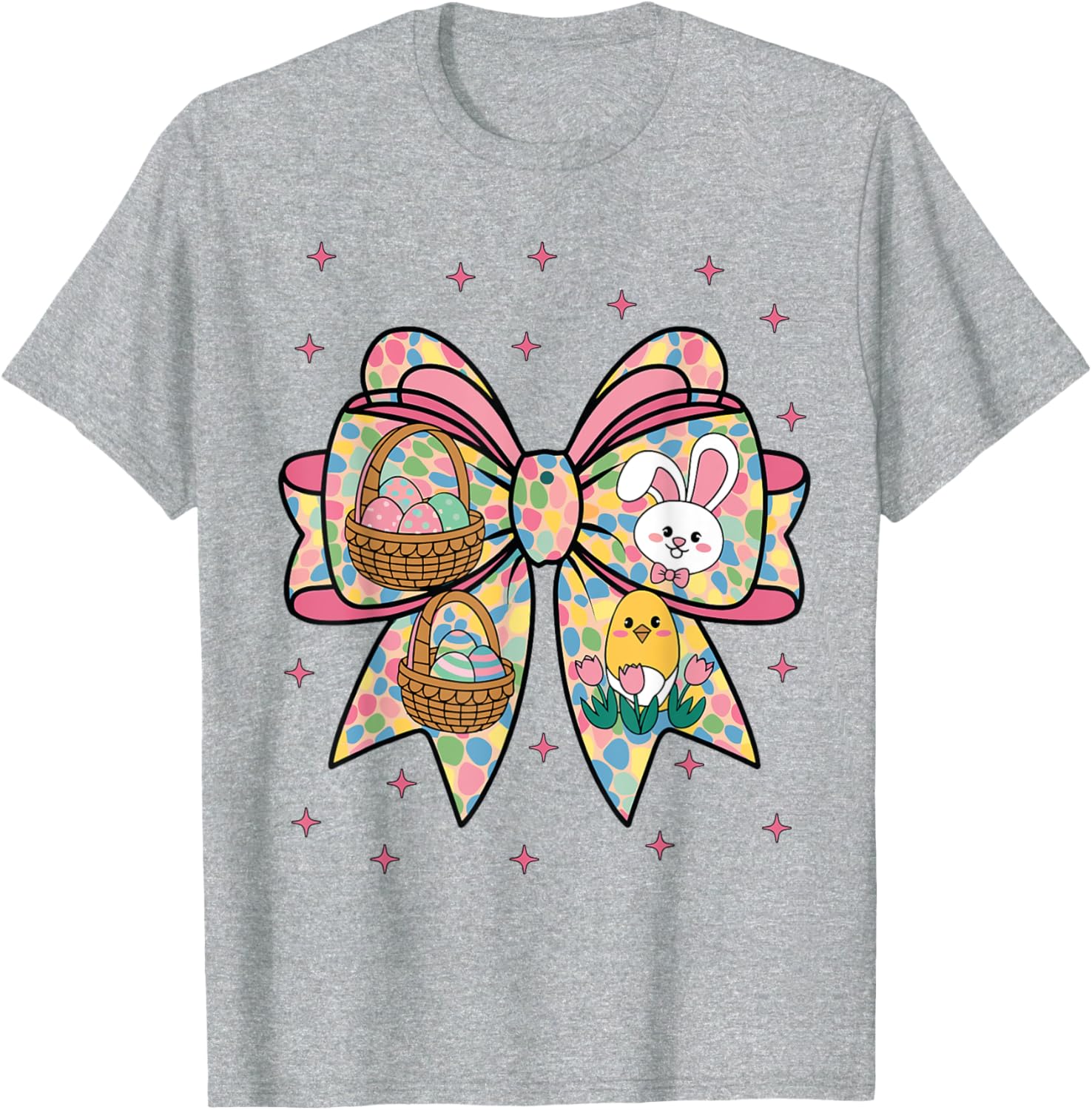 Cute Bunny Rabbit Face Girl Happy Easter Day Coquette Bow T-Shirt