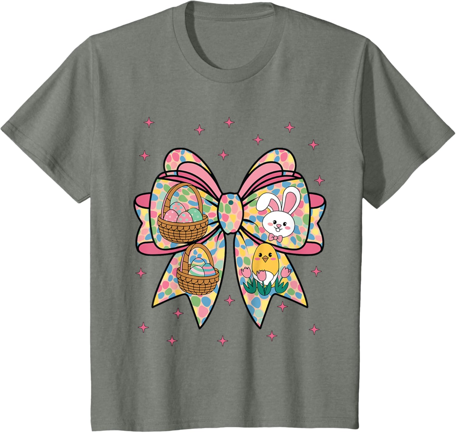 Cute Bunny Rabbit Face Girl Happy Easter Day Coquette Bow T-Shirt