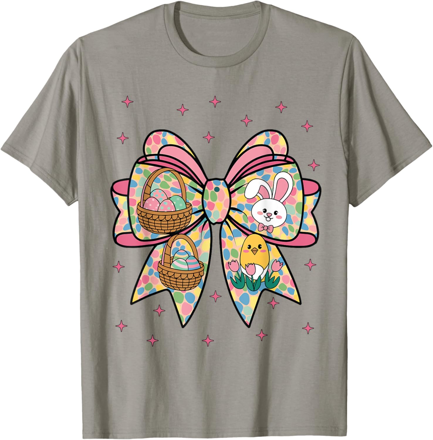 Cute Bunny Rabbit Face Girl Happy Easter Day Coquette Bow T-Shirt