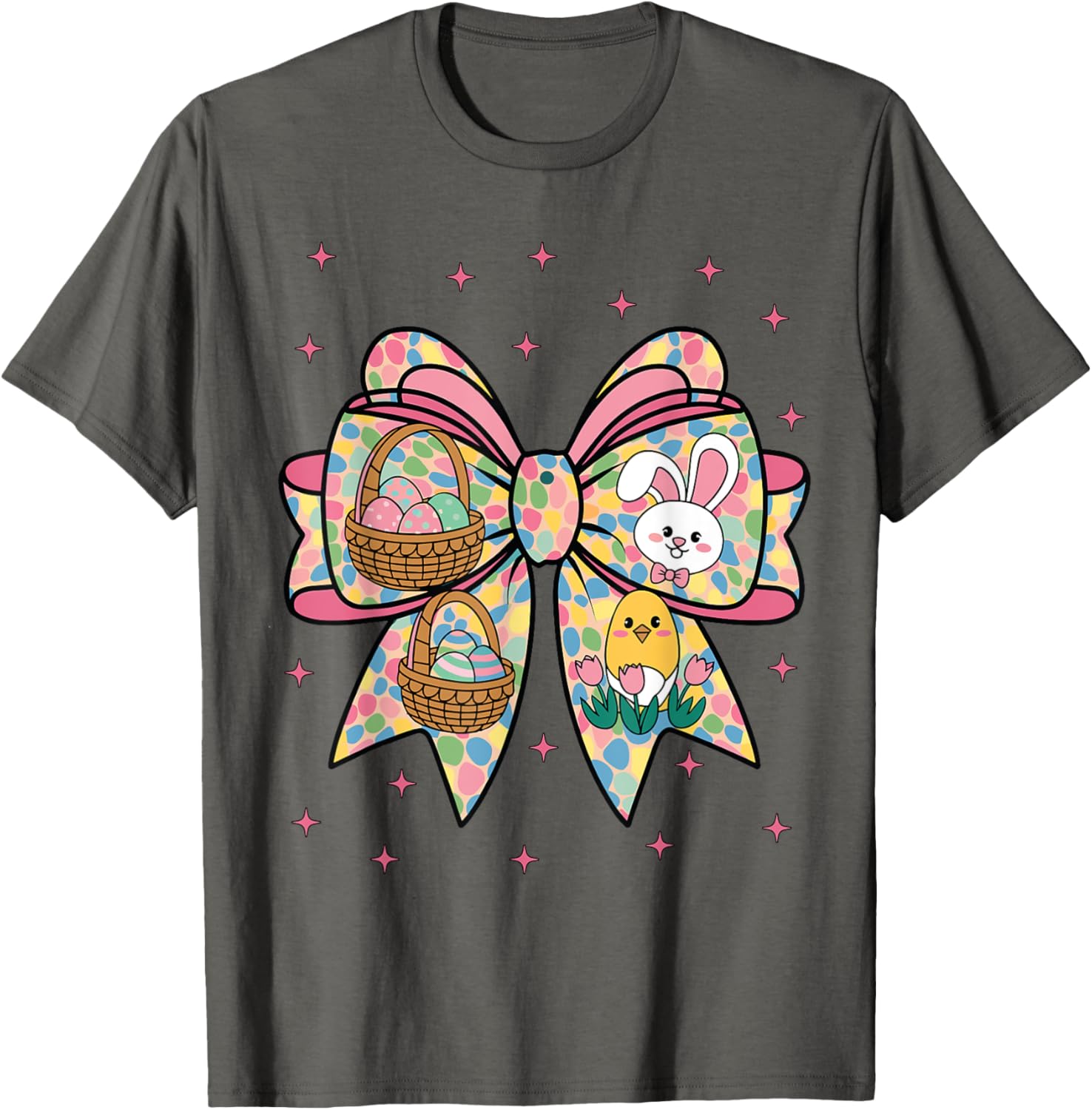 Cute Bunny Rabbit Face Girl Happy Easter Day Coquette Bow T-Shirt