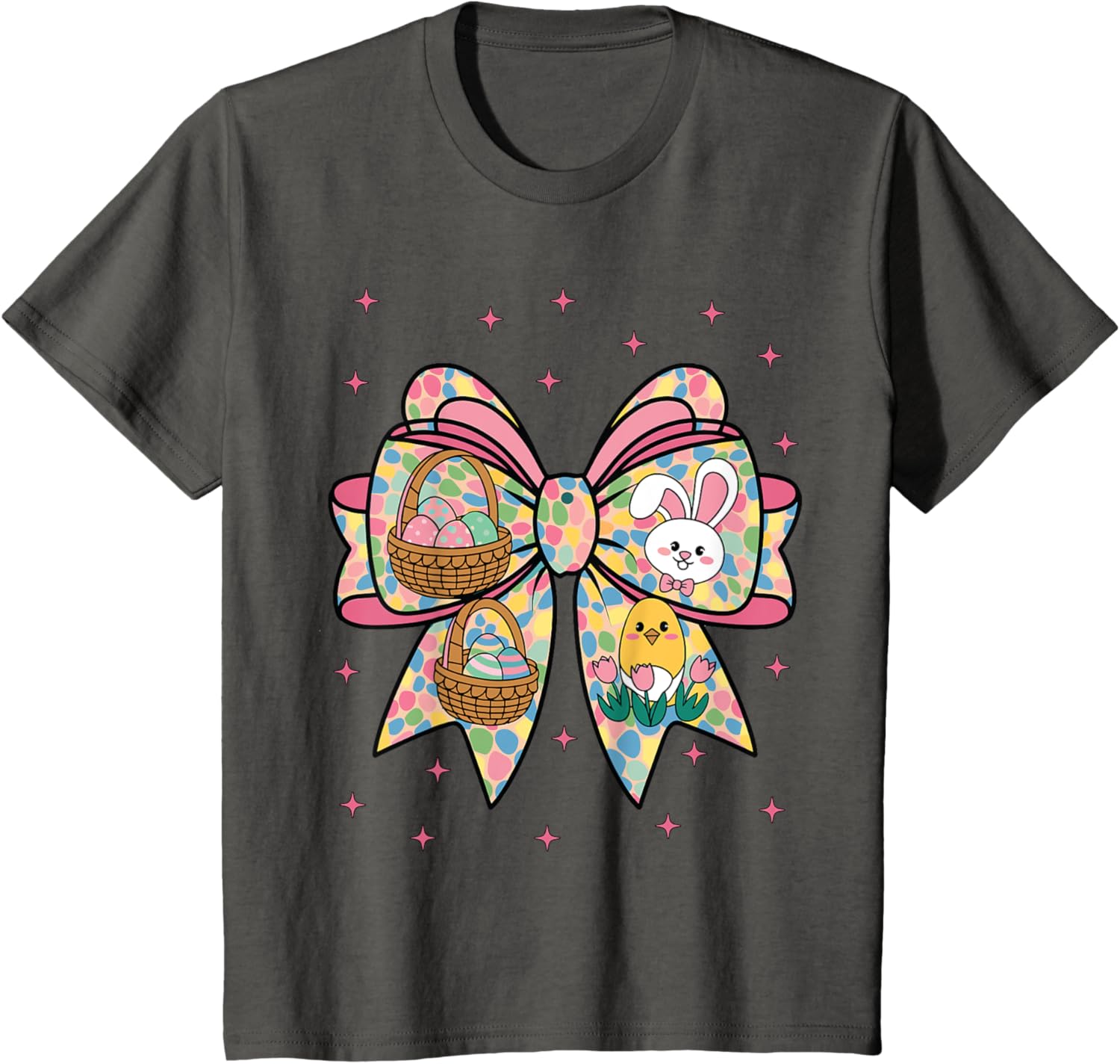 Cute Bunny Rabbit Face Girl Happy Easter Day Coquette Bow T-Shirt