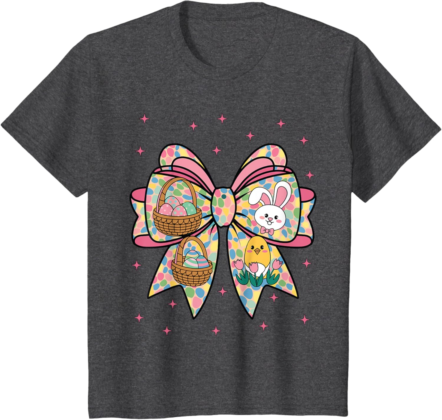 Cute Bunny Rabbit Face Girl Happy Easter Day Coquette Bow T-Shirt