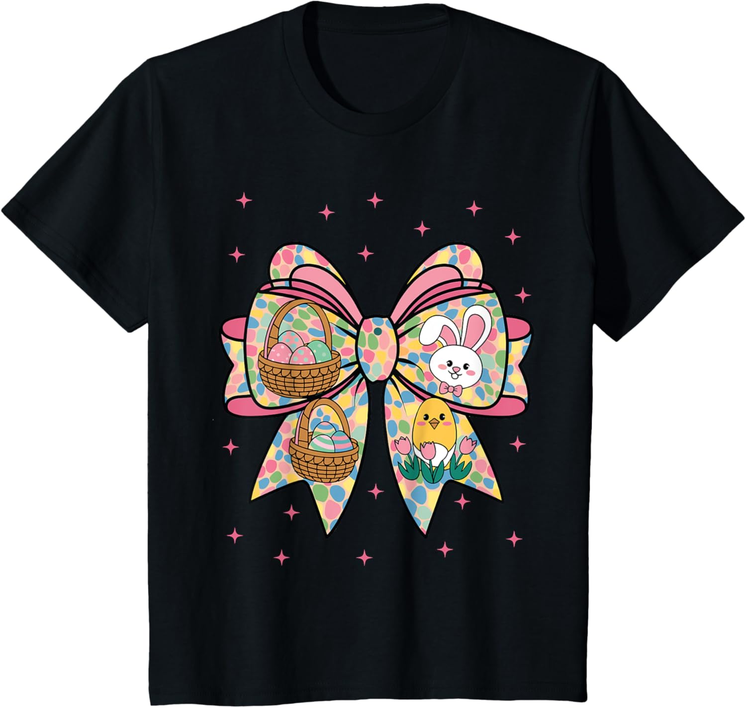 Cute Bunny Rabbit Face Girl Happy Easter Day Coquette Bow T-Shirt