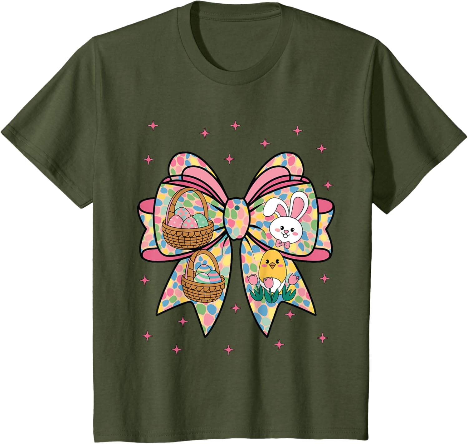 Cute Bunny Rabbit Face Girl Happy Easter Day Coquette Bow T-Shirt