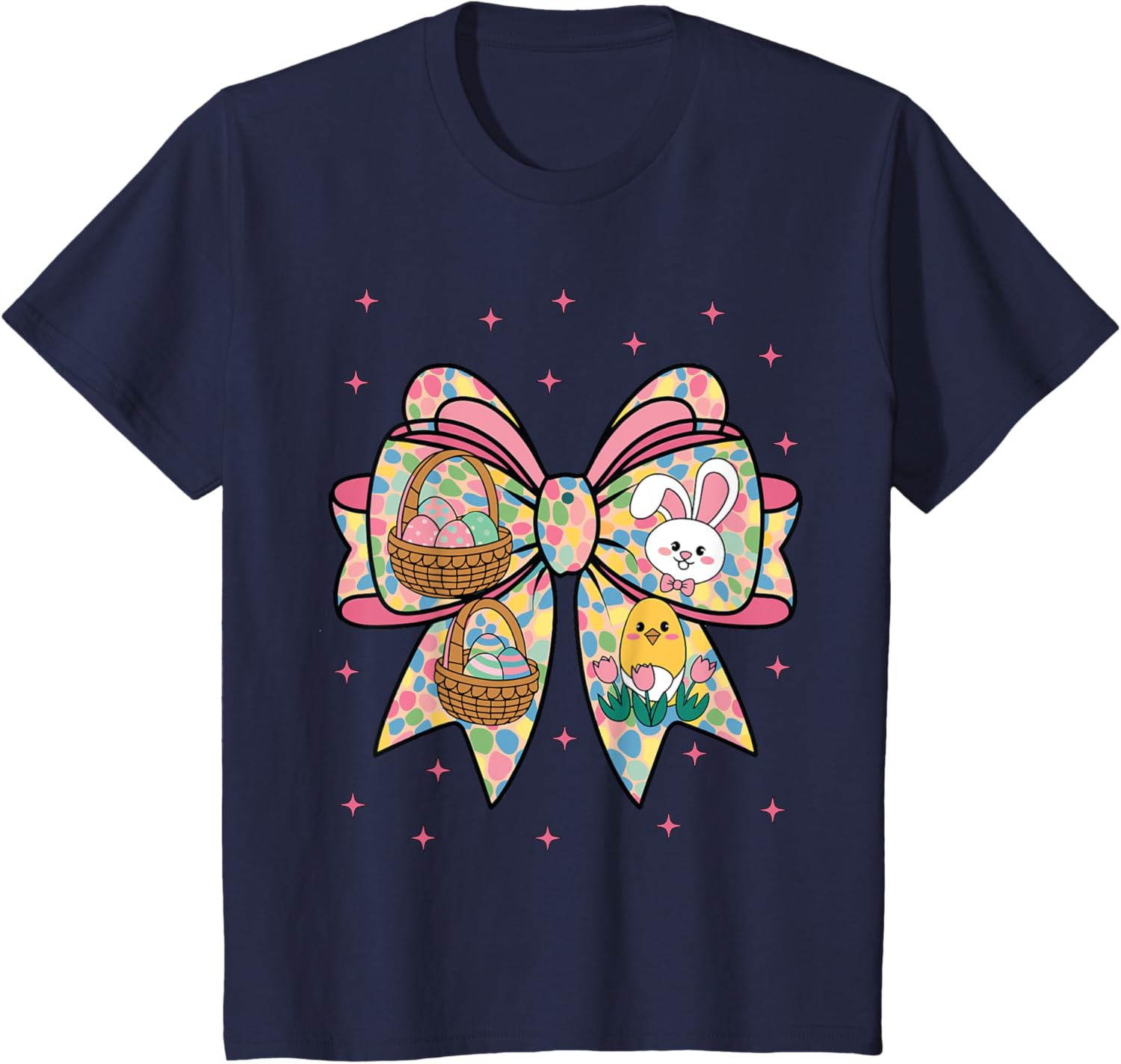 Cute Bunny Rabbit Face Girl Happy Easter Day Coquette Bow T-Shirt