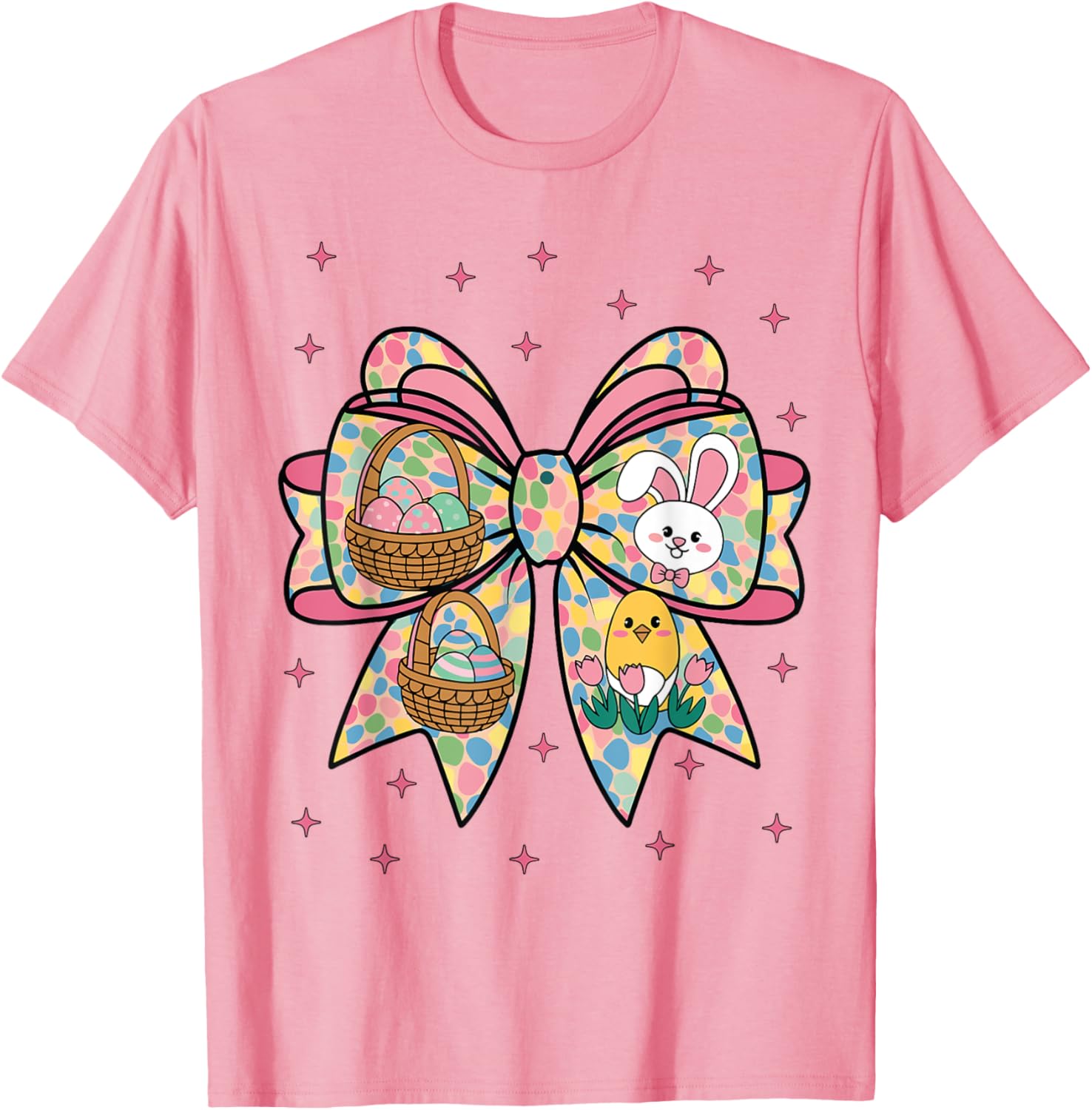 Cute Bunny Rabbit Face Girl Happy Easter Day Coquette Bow T-Shirt