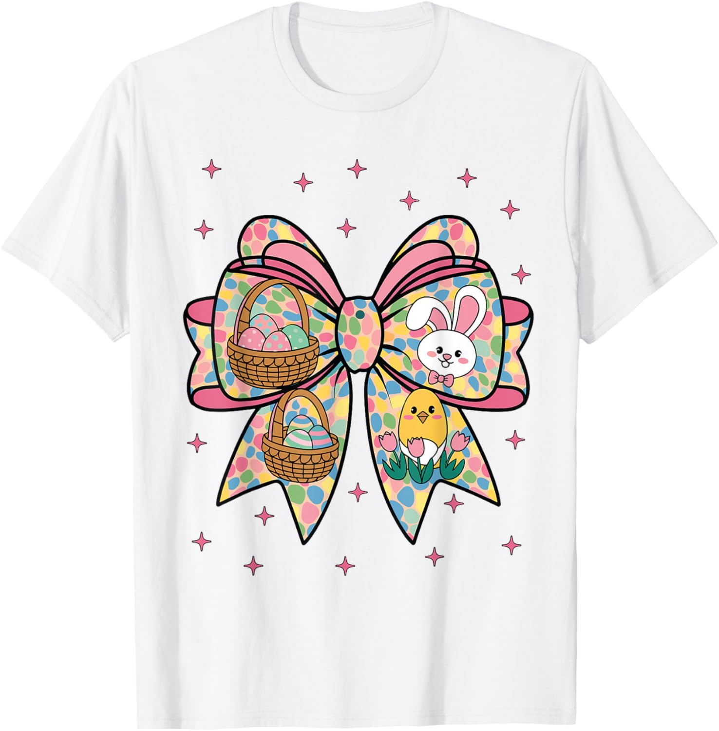 Cute Bunny Rabbit Face Girl Happy Easter Day Coquette Bow T-Shirt