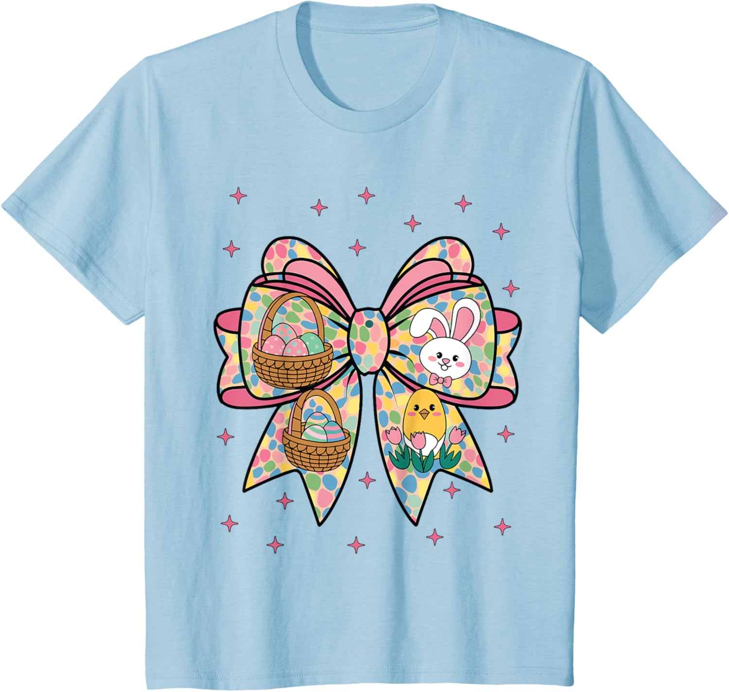 Cute Bunny Rabbit Face Girl Happy Easter Day Coquette Bow T-Shirt