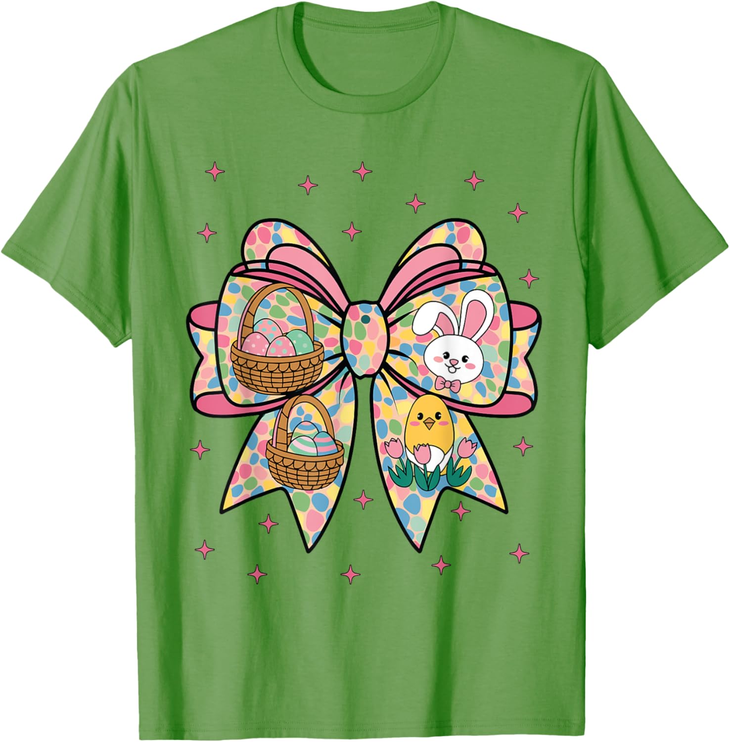 Cute Bunny Rabbit Face Girl Happy Easter Day Coquette Bow T-Shirt