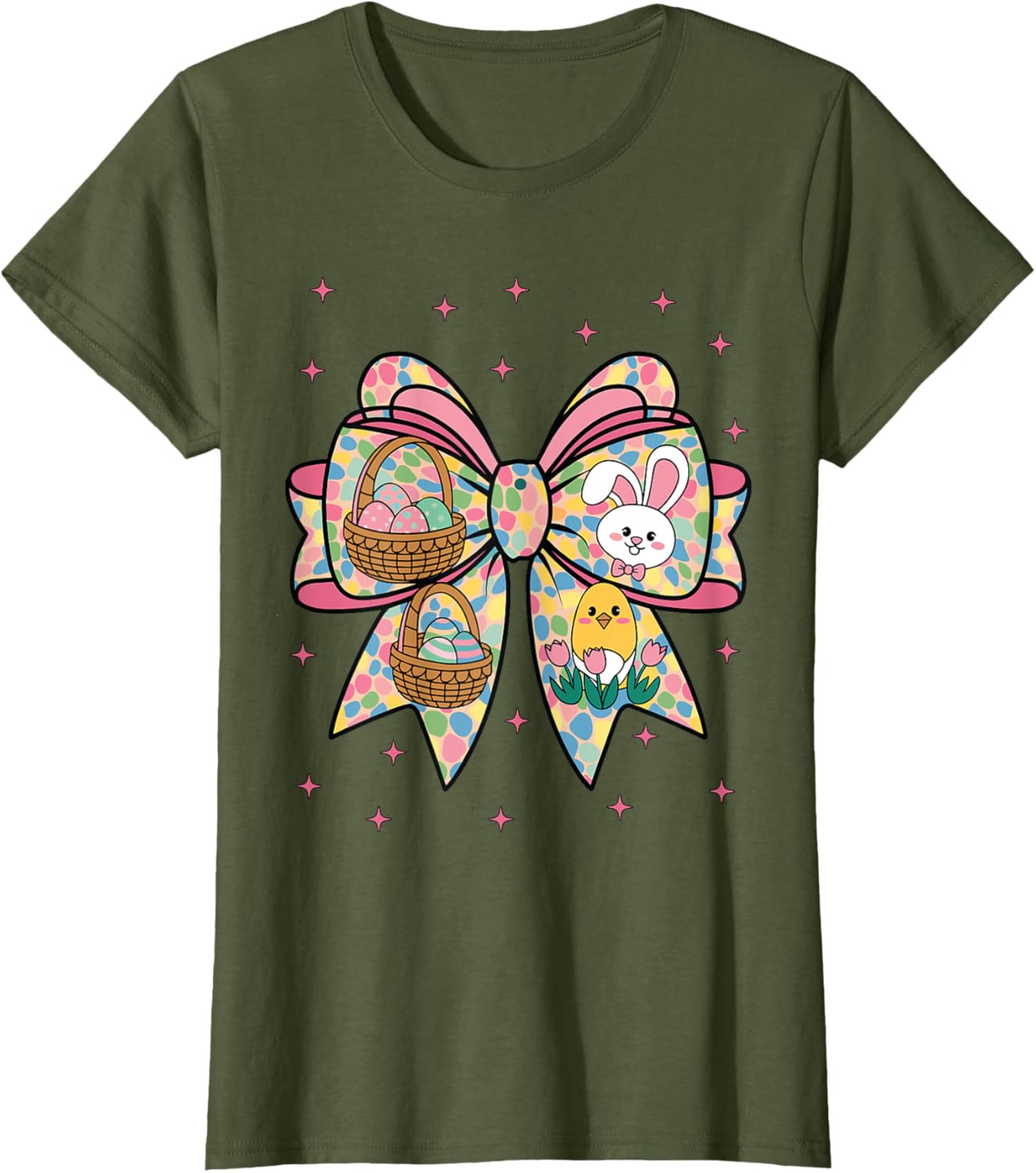 Cute Bunny Rabbit Face Girl Happy Easter Day Coquette Bow T-Shirt