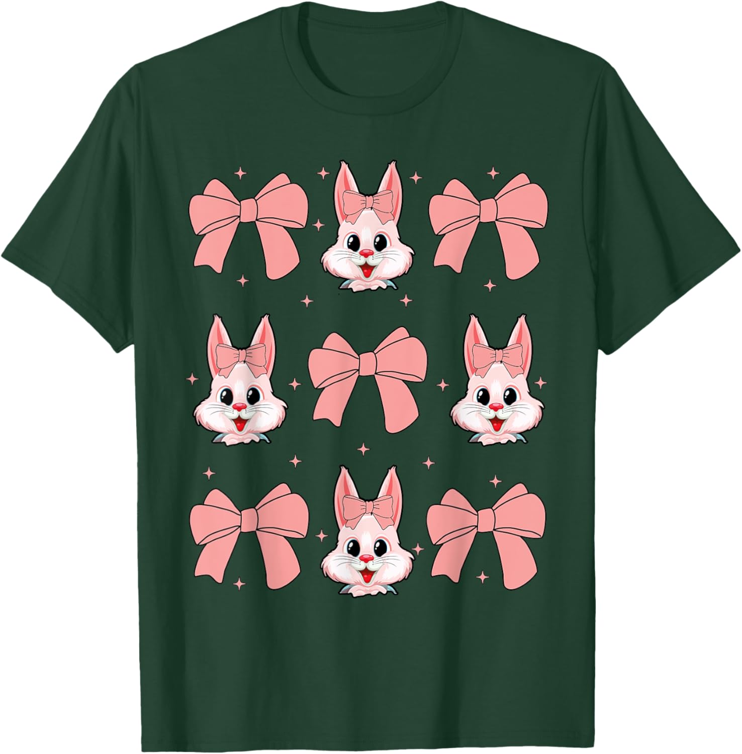 Cute Bunny Rabbit Face Girl Happy Easter Day Coquette Bow T-Shirt