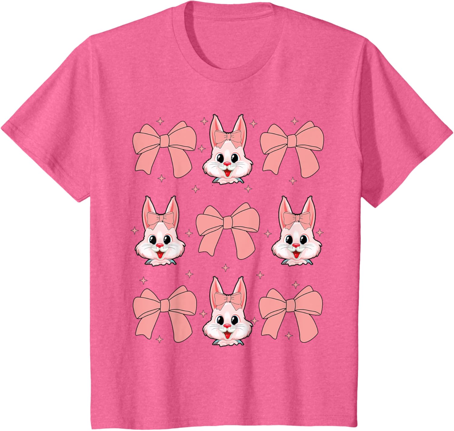 Cute Bunny Rabbit Face Girl Happy Easter Day Coquette Bow T-Shirt