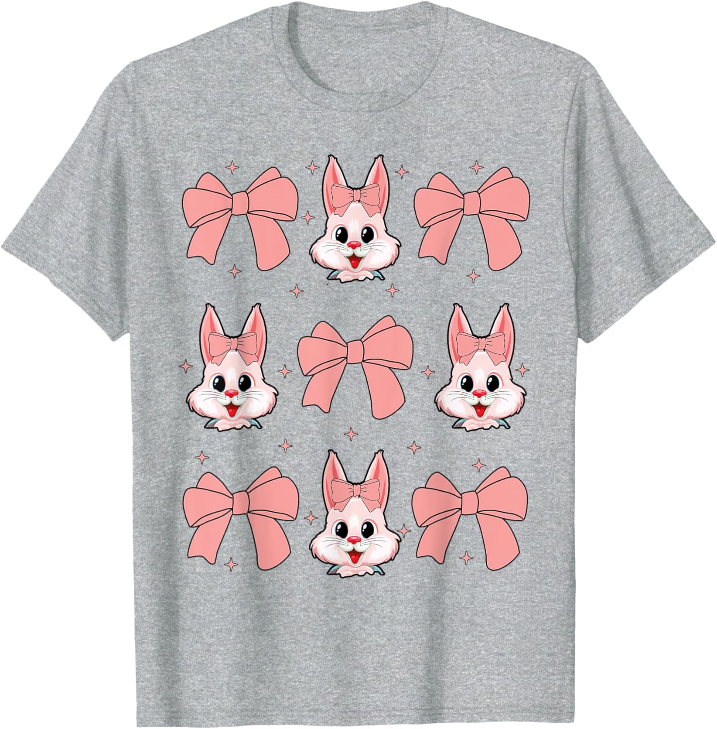 Cute Bunny Rabbit Face Girl Happy Easter Day Coquette Bow T-Shirt