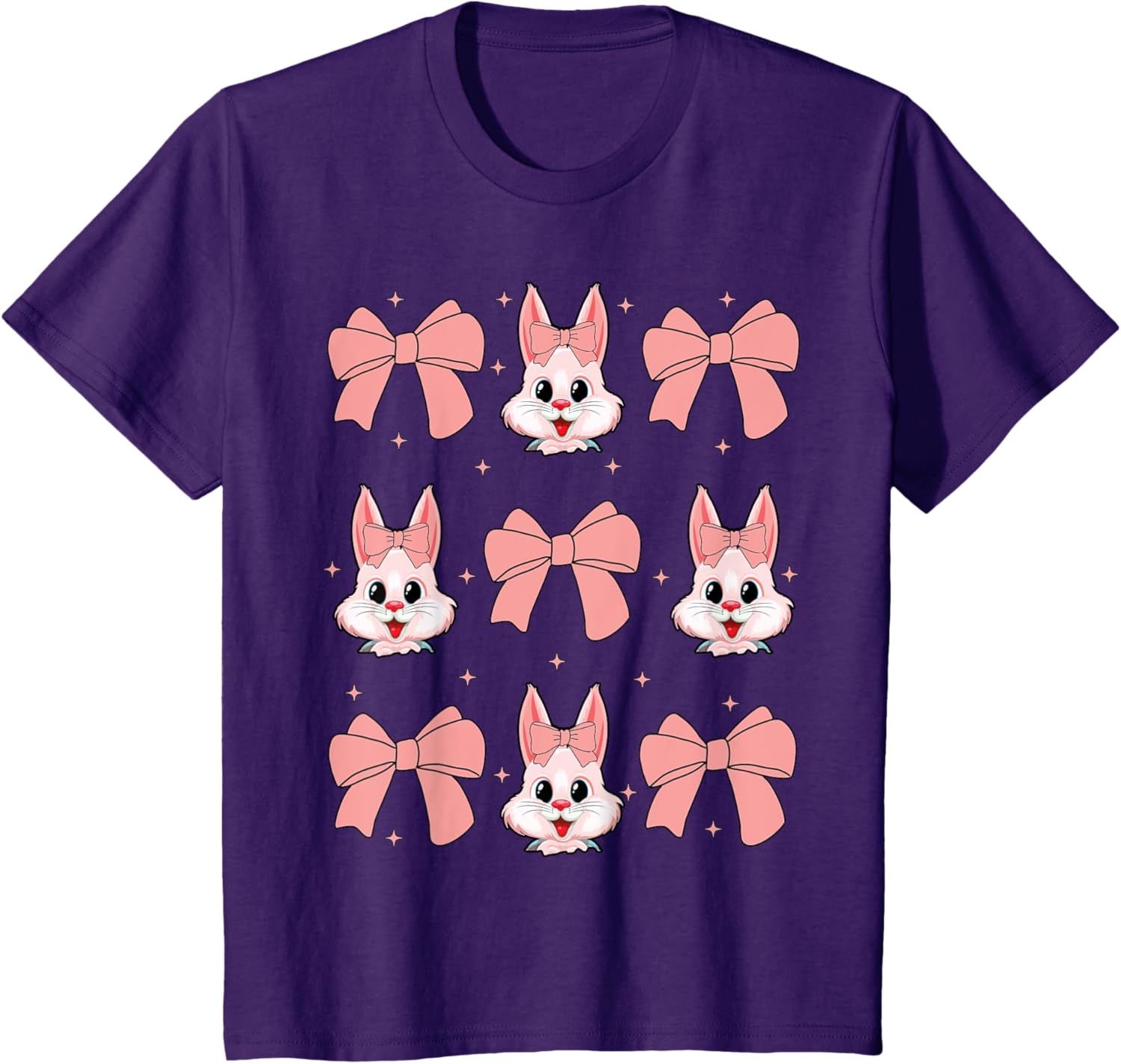 Cute Bunny Rabbit Face Girl Happy Easter Day Coquette Bow T-Shirt