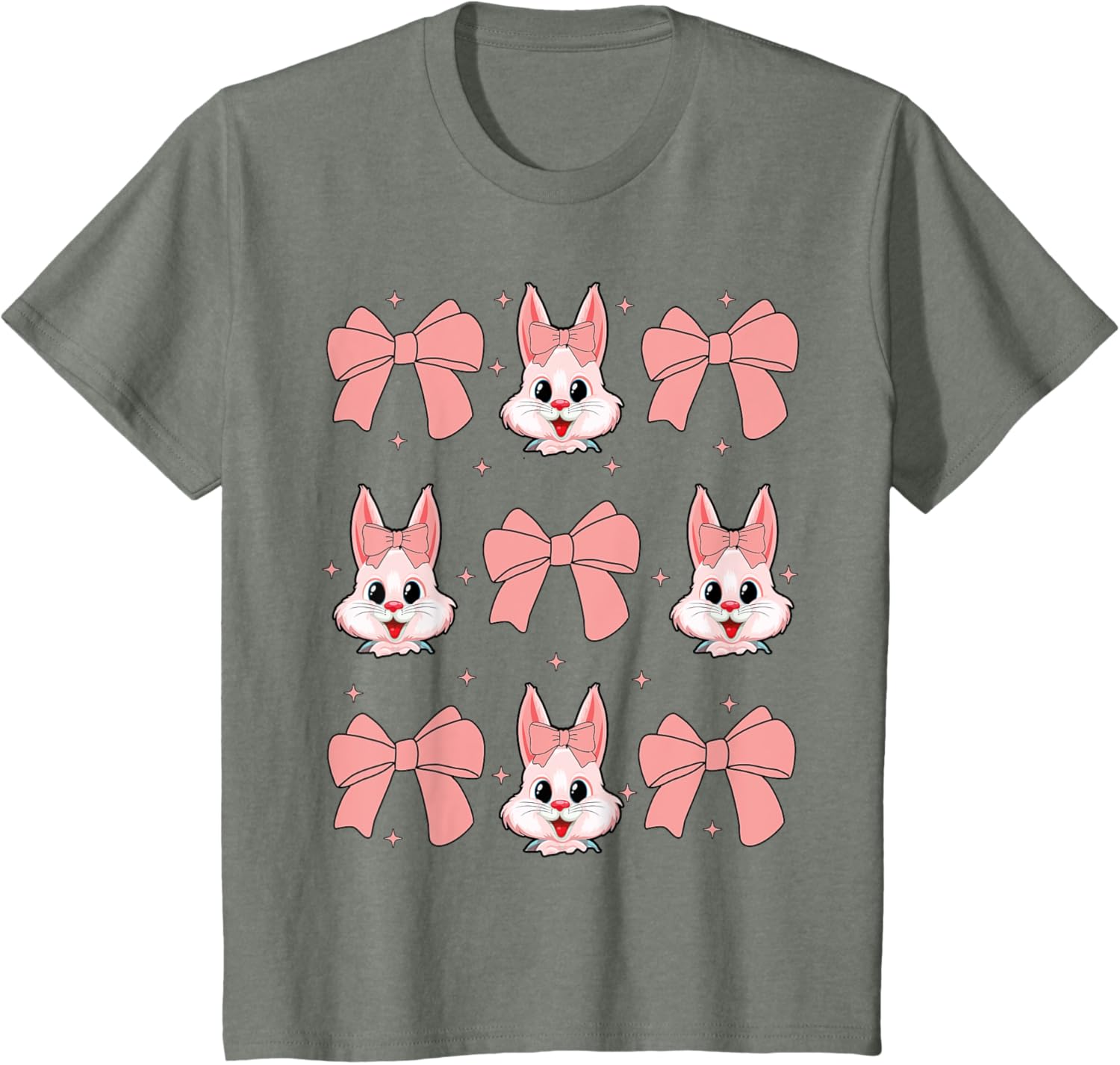 Cute Bunny Rabbit Face Girl Happy Easter Day Coquette Bow T-Shirt