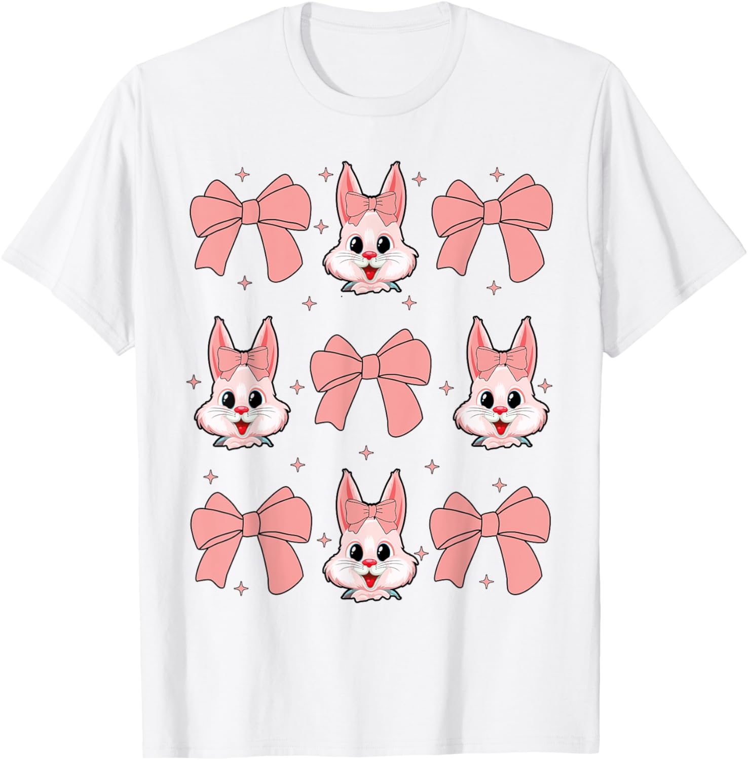 Cute Bunny Rabbit Face Girl Happy Easter Day Coquette Bow T-Shirt