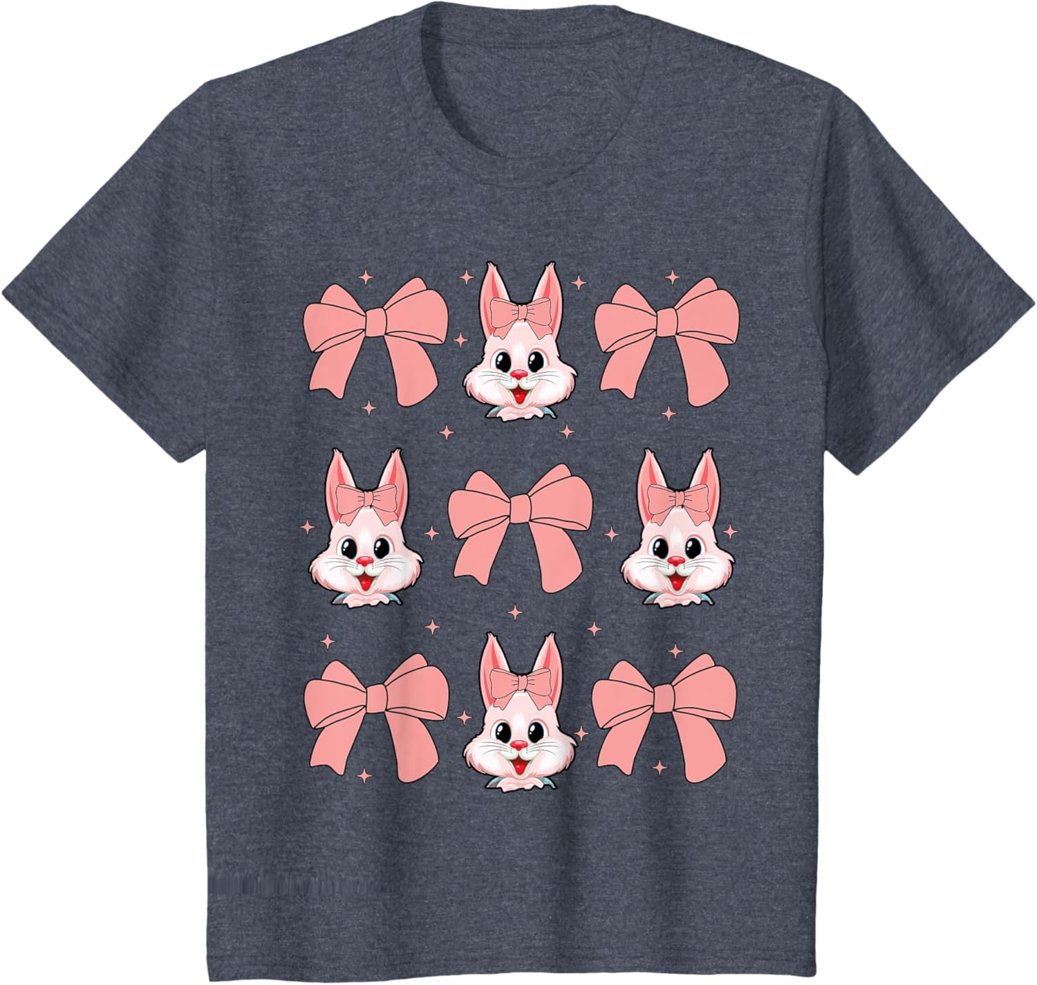 Cute Bunny Rabbit Face Girl Happy Easter Day Coquette Bow T-Shirt