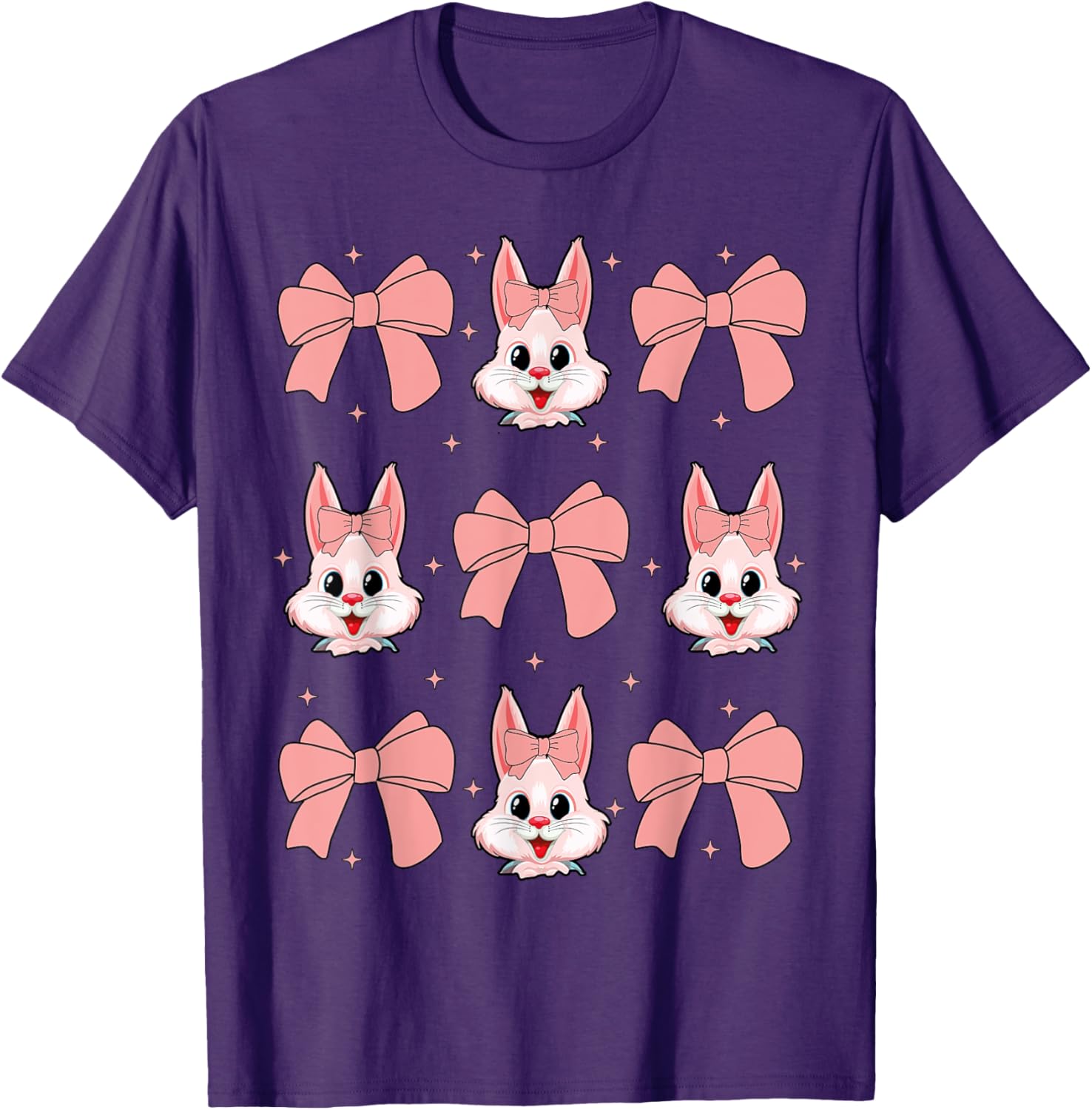 Cute Bunny Rabbit Face Girl Happy Easter Day Coquette Bow T-Shirt