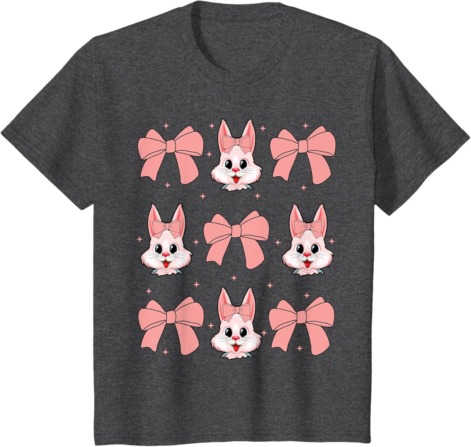 Cute Bunny Rabbit Face Girl Happy Easter Day Coquette Bow T-Shirt