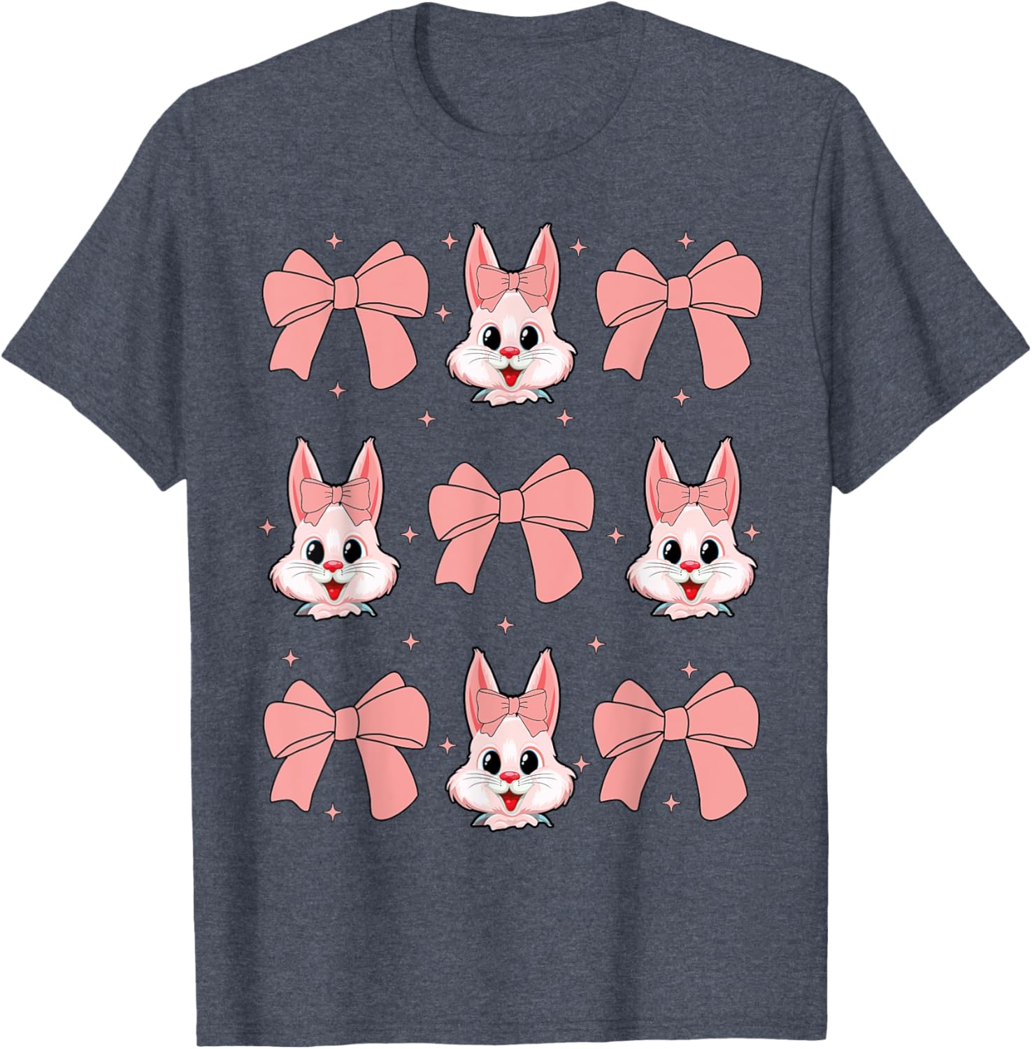 Cute Bunny Rabbit Face Girl Happy Easter Day Coquette Bow T-Shirt