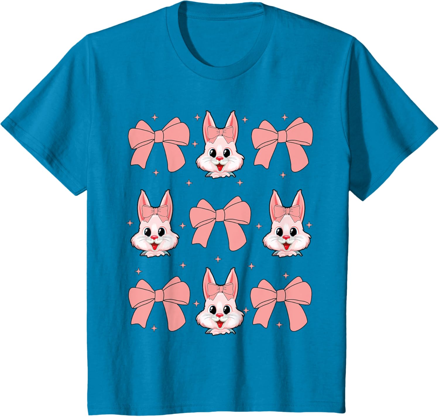 Cute Bunny Rabbit Face Girl Happy Easter Day Coquette Bow T-Shirt