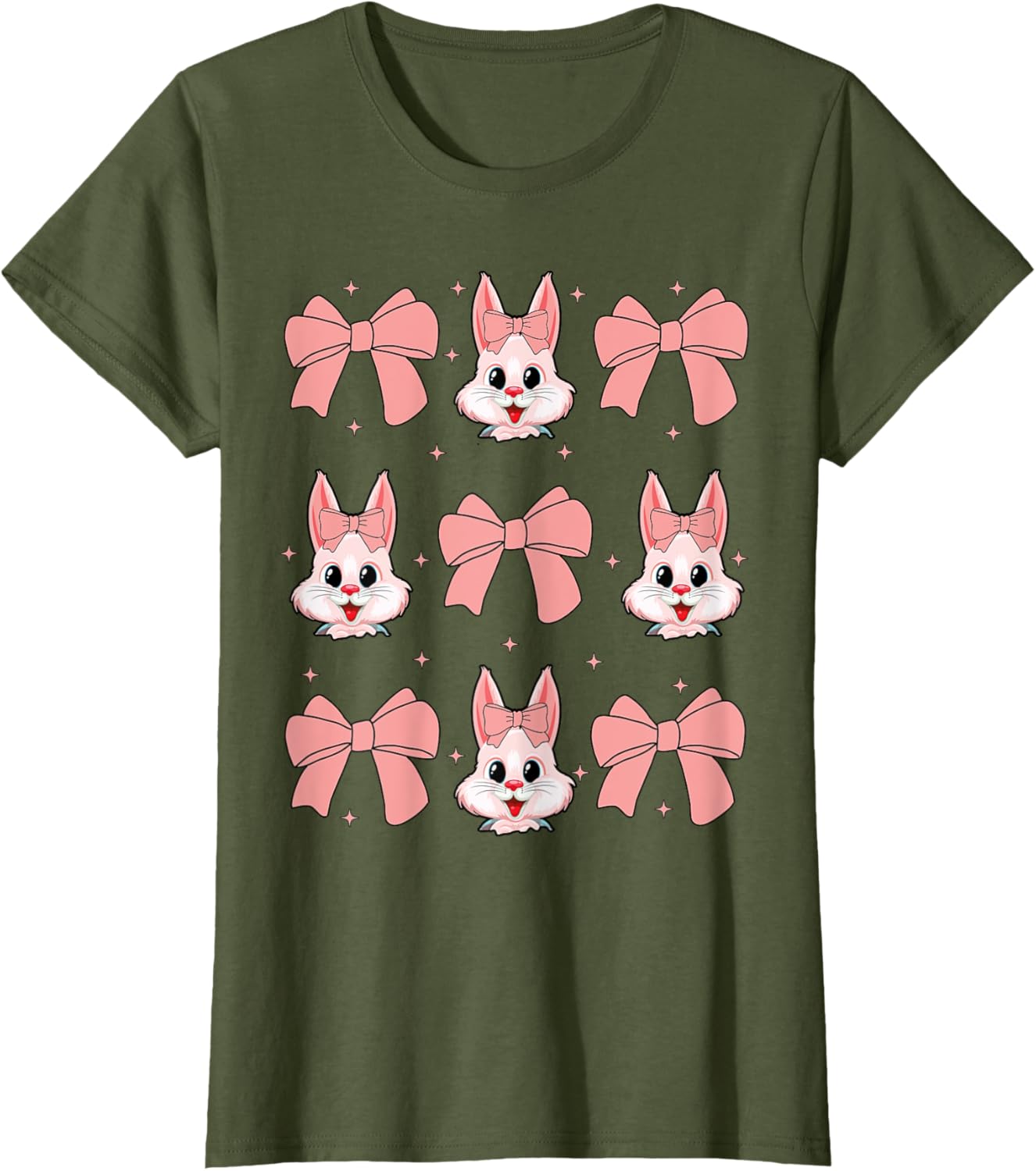 Cute Bunny Rabbit Face Girl Happy Easter Day Coquette Bow T-Shirt