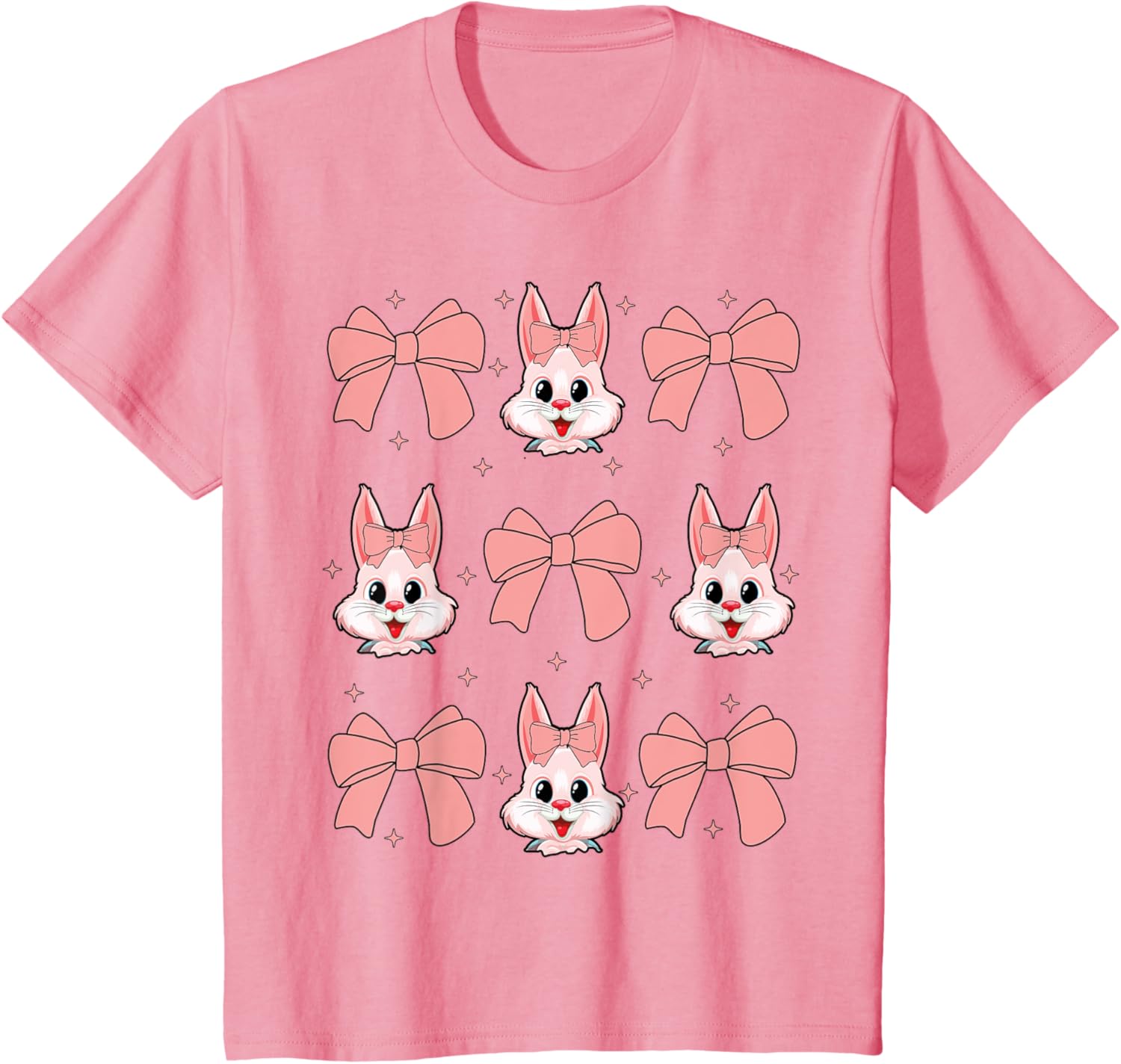 Cute Bunny Rabbit Face Girl Happy Easter Day Coquette Bow T-Shirt