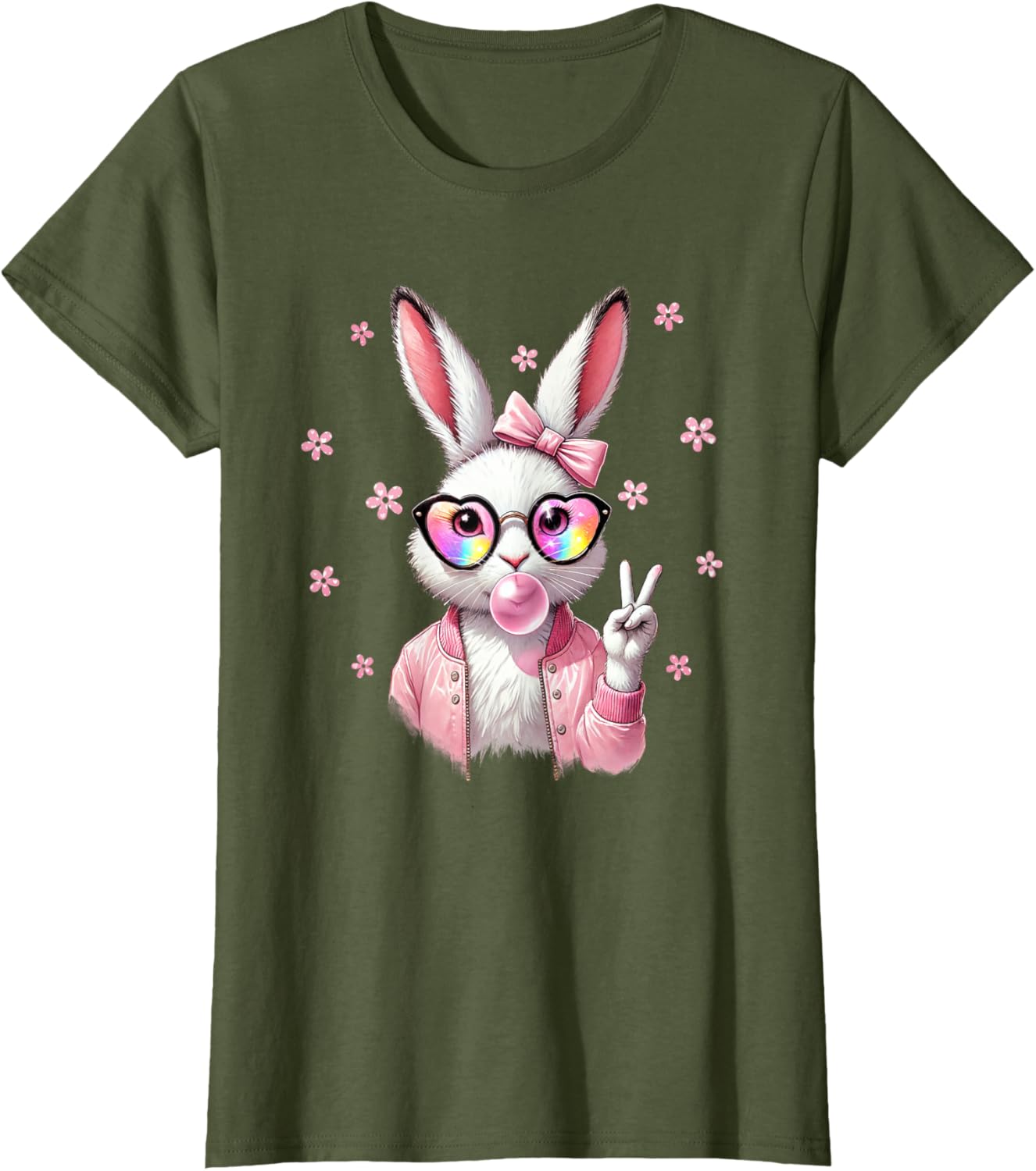 Cute Bunny Rabbit Face Leopard Coquette Bow Happy Easter Day T-Shirt