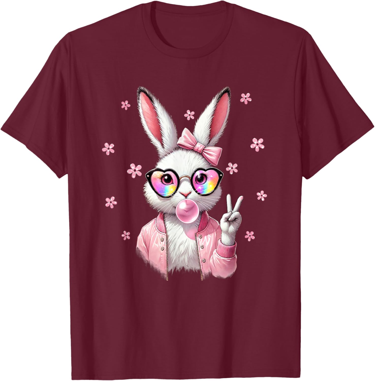 Cute Bunny Rabbit Face Leopard Coquette Bow Happy Easter Day T-Shirt