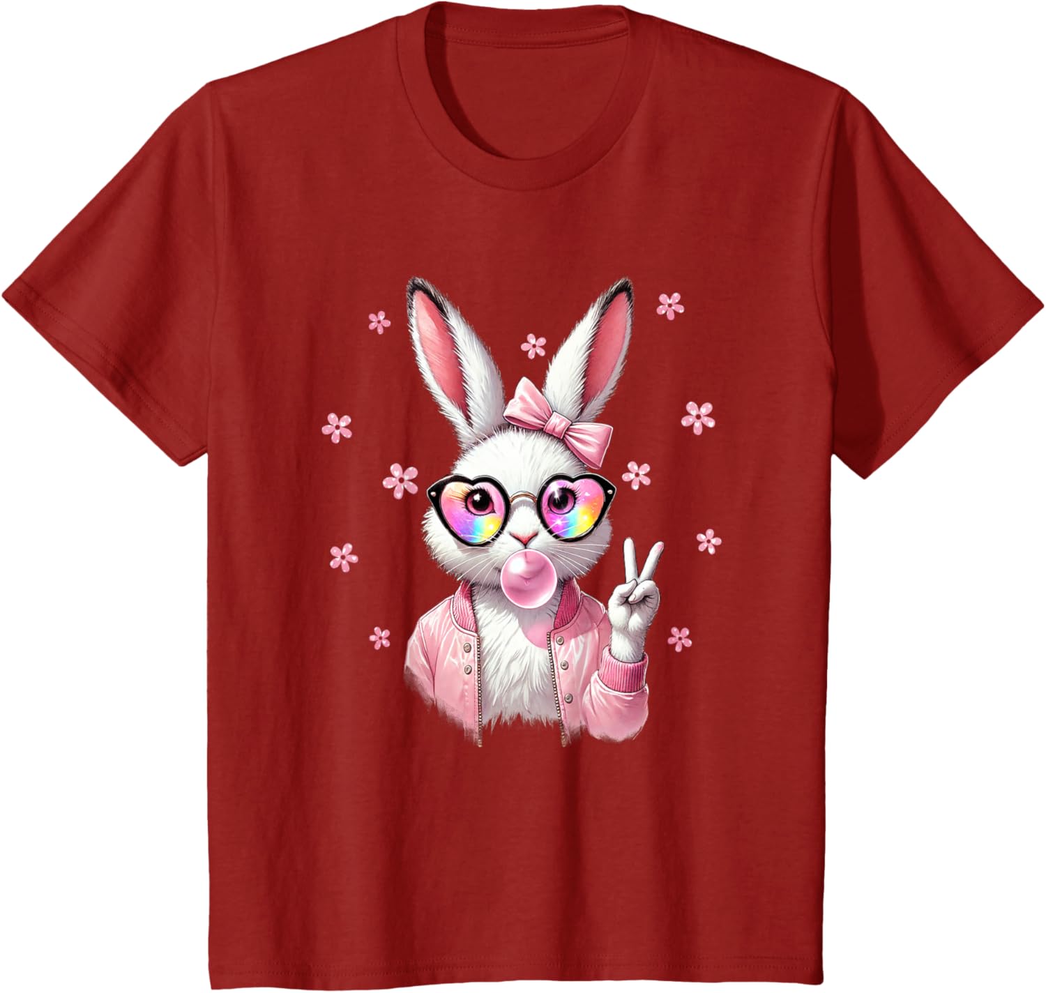 Cute Bunny Rabbit Face Leopard Coquette Bow Happy Easter Day T-Shirt