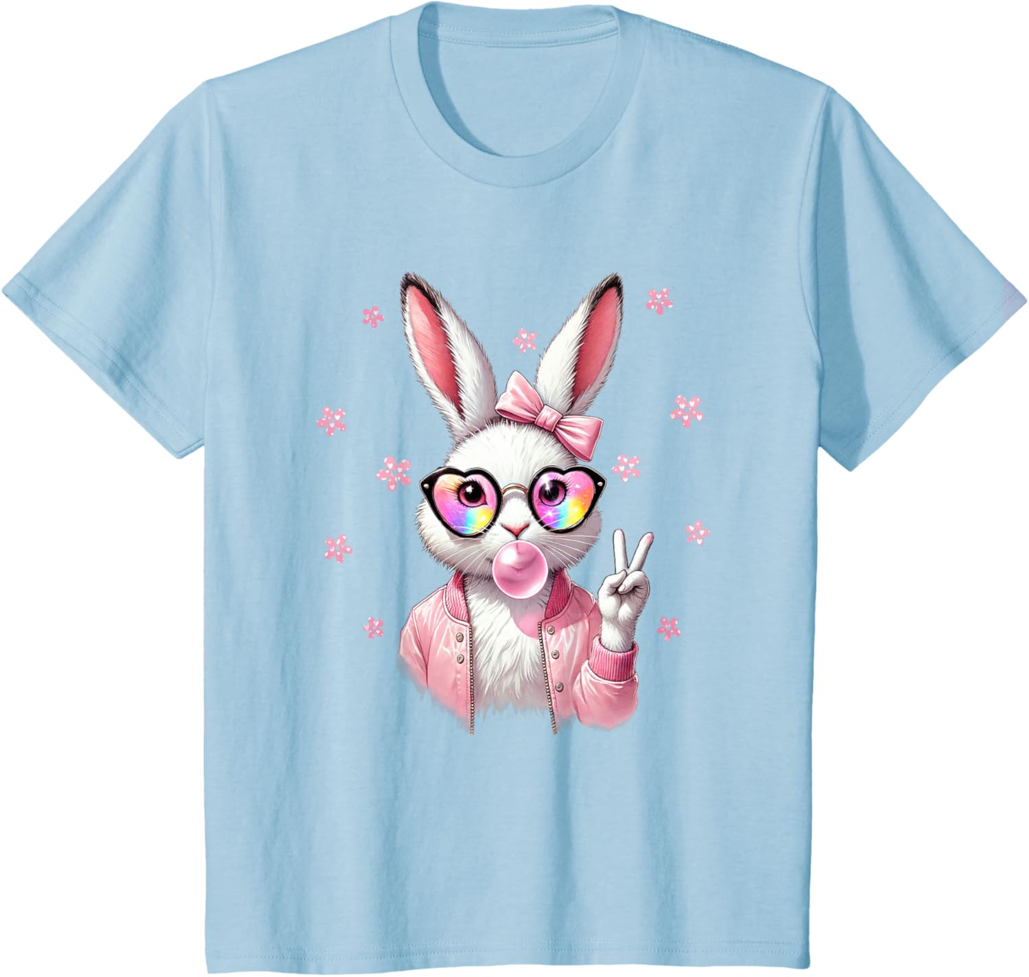 Cute Bunny Rabbit Face Leopard Coquette Bow Happy Easter Day T-Shirt