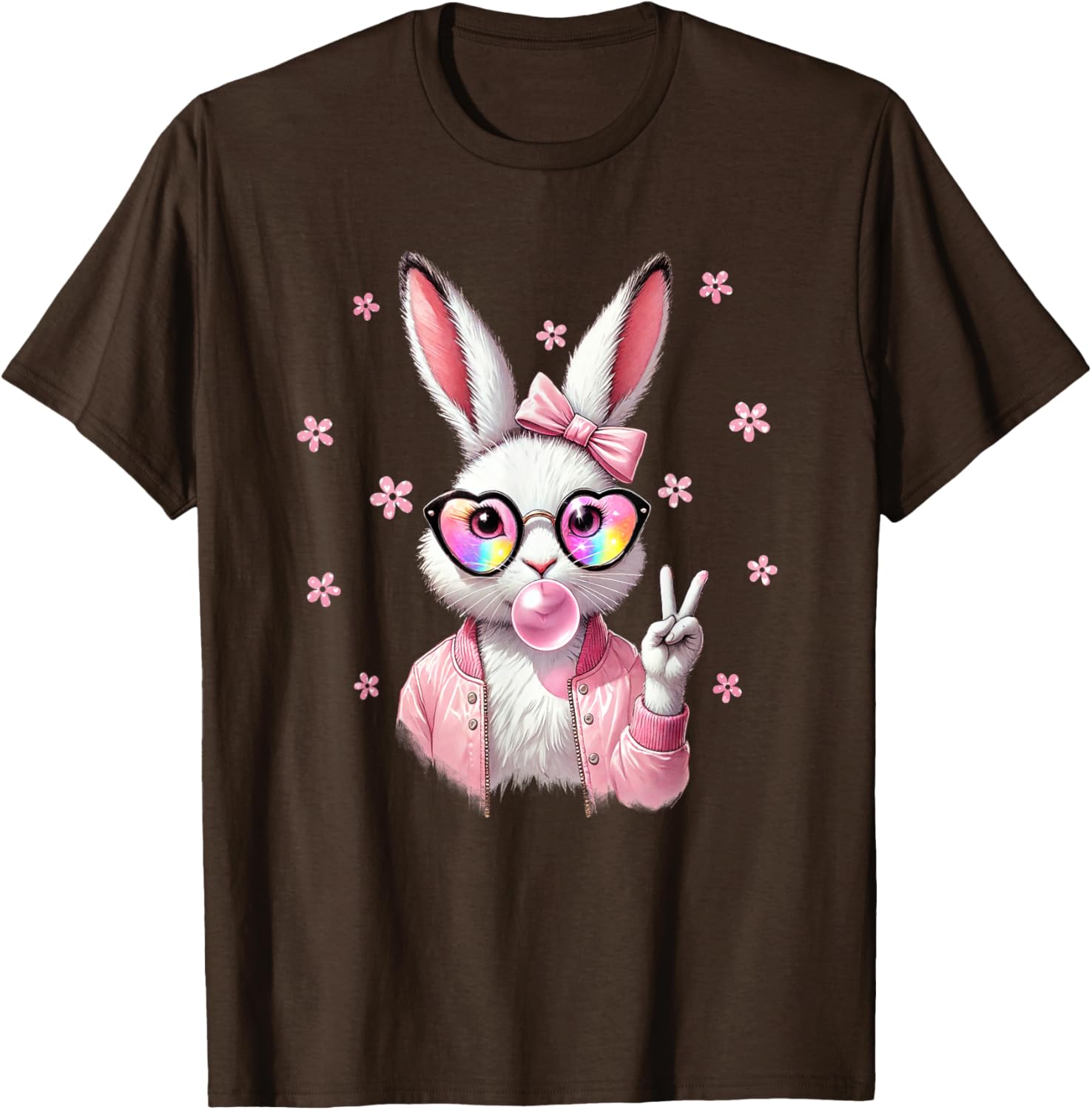 Cute Bunny Rabbit Face Leopard Coquette Bow Happy Easter Day T-Shirt