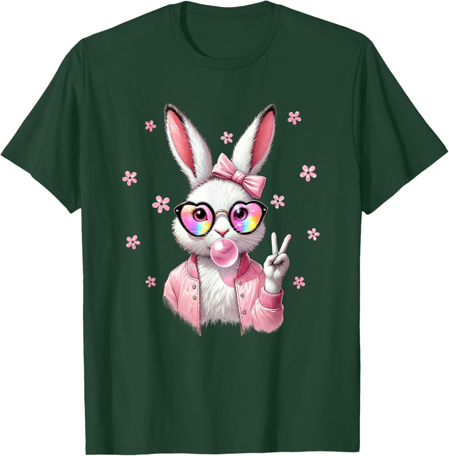 Cute Bunny Rabbit Face Leopard Coquette Bow Happy Easter Day T-Shirt