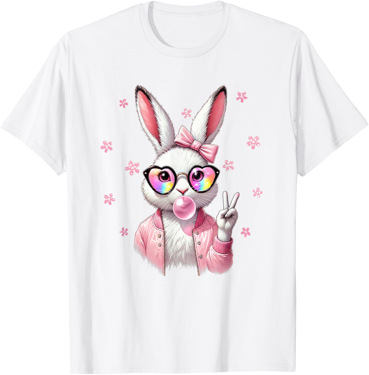 Cute Bunny Rabbit Face Leopard Coquette Bow Happy Easter Day T-Shirt