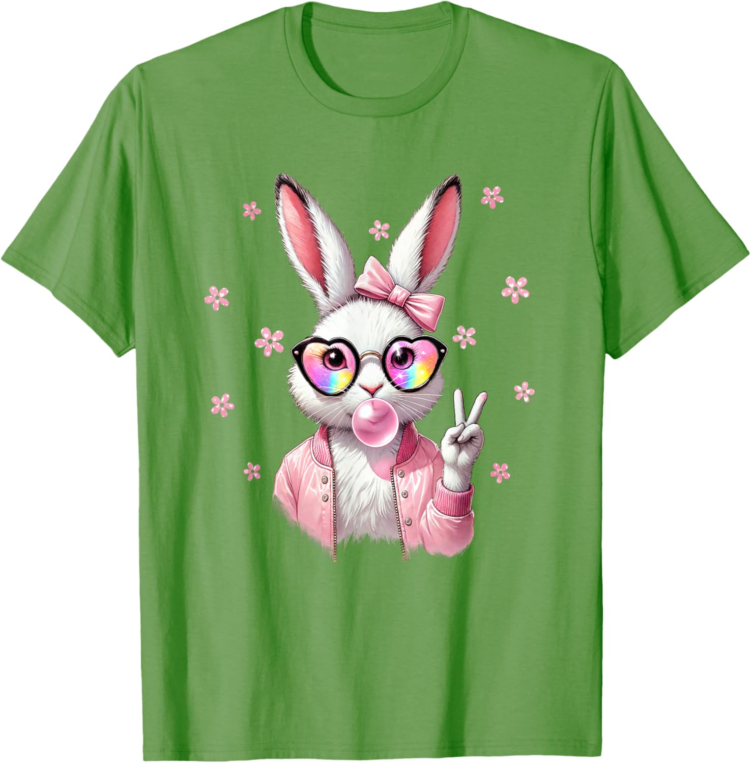 Cute Bunny Rabbit Face Leopard Coquette Bow Happy Easter Day T-Shirt