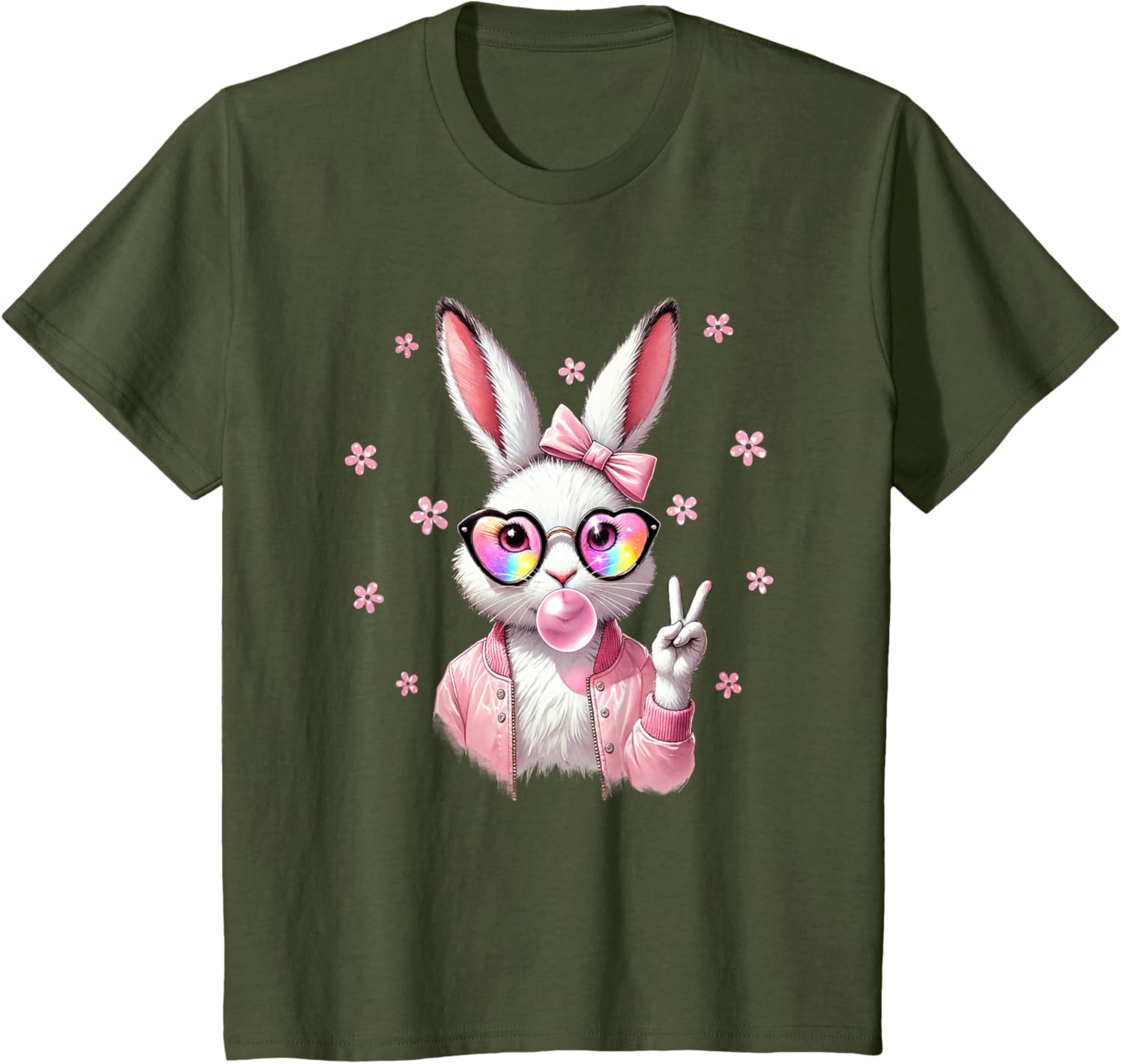 Cute Bunny Rabbit Face Leopard Coquette Bow Happy Easter Day T-Shirt