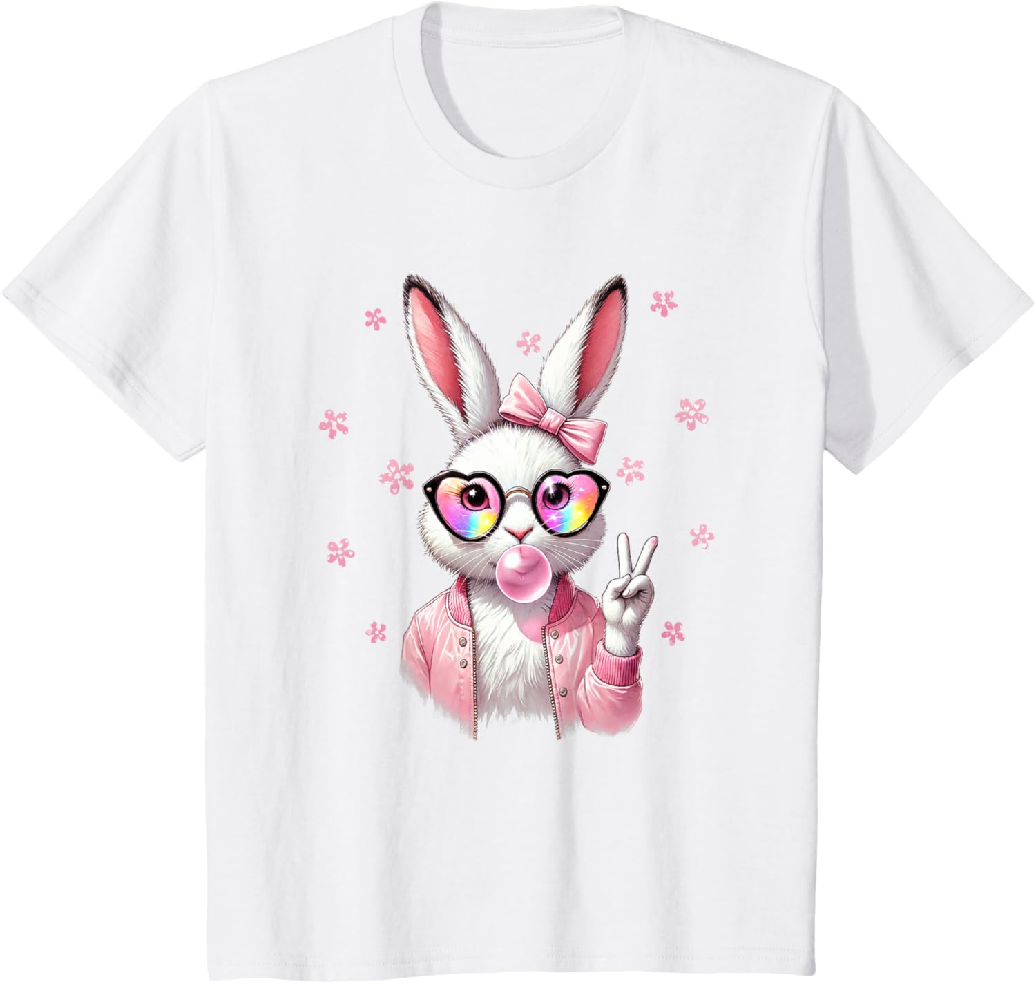 Cute Bunny Rabbit Face Leopard Coquette Bow Happy Easter Day T-Shirt