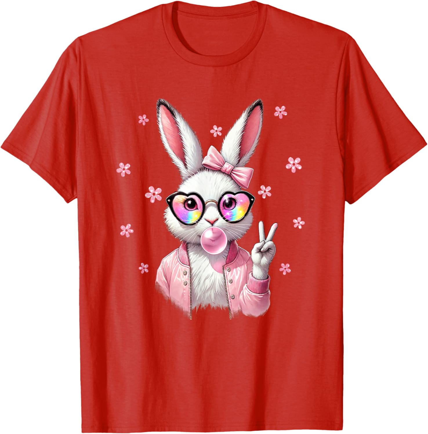 Cute Bunny Rabbit Face Leopard Coquette Bow Happy Easter Day T-Shirt