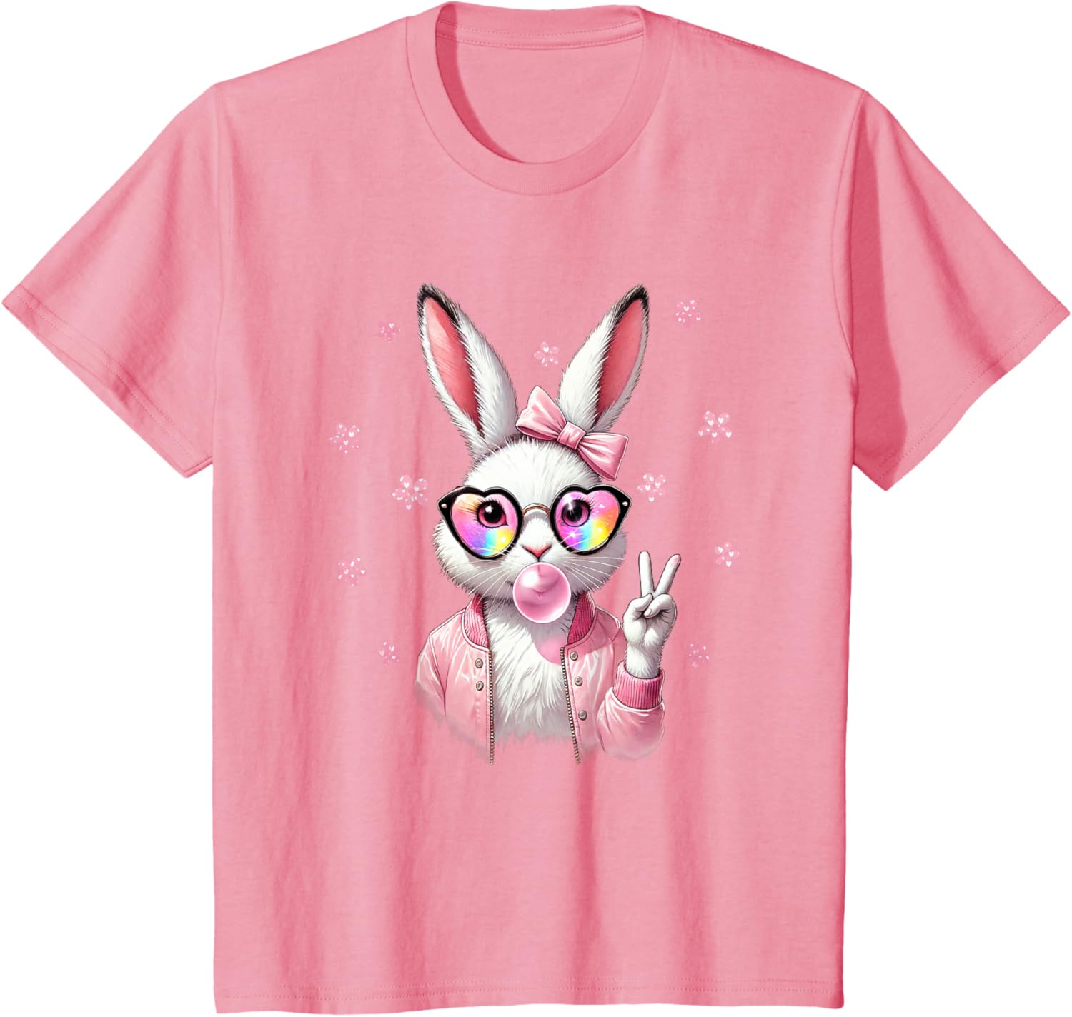 Cute Bunny Rabbit Face Leopard Coquette Bow Happy Easter Day T-Shirt