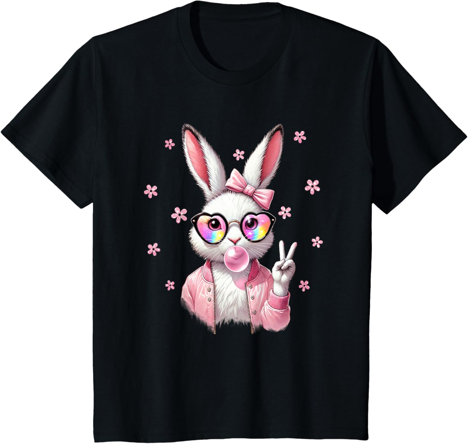 Cute Bunny Rabbit Face Leopard Coquette Bow Happy Easter Day T-Shirt