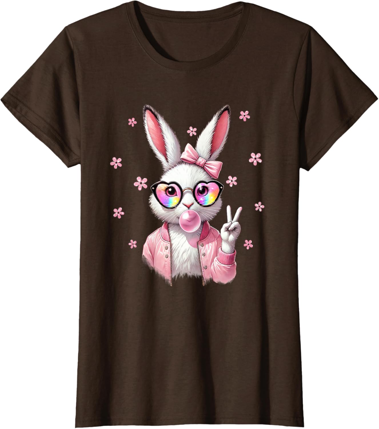 Cute Bunny Rabbit Face Leopard Coquette Bow Happy Easter Day T-Shirt