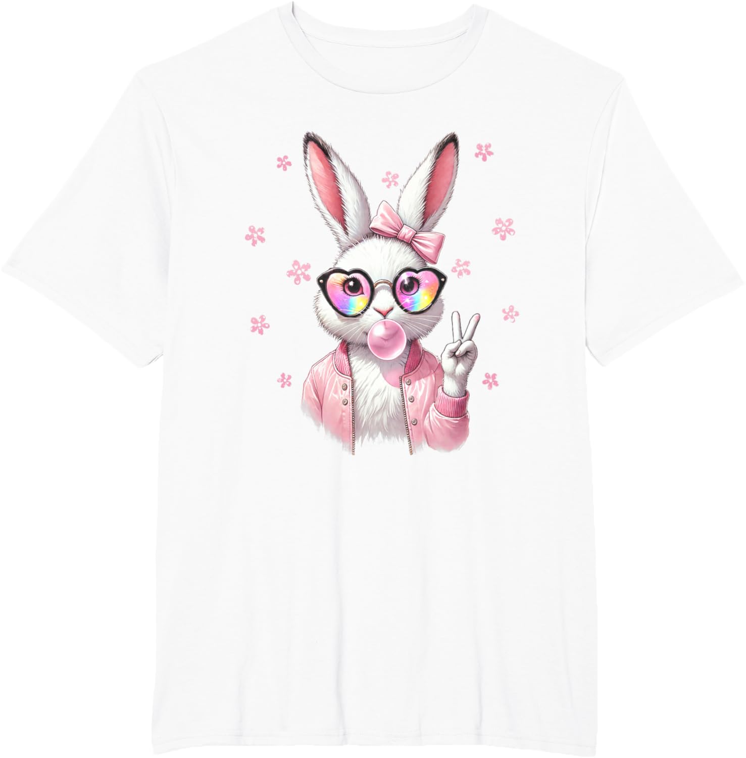 Cute Bunny Rabbit Face Leopard Coquette Bow Happy Easter Day T-Shirt