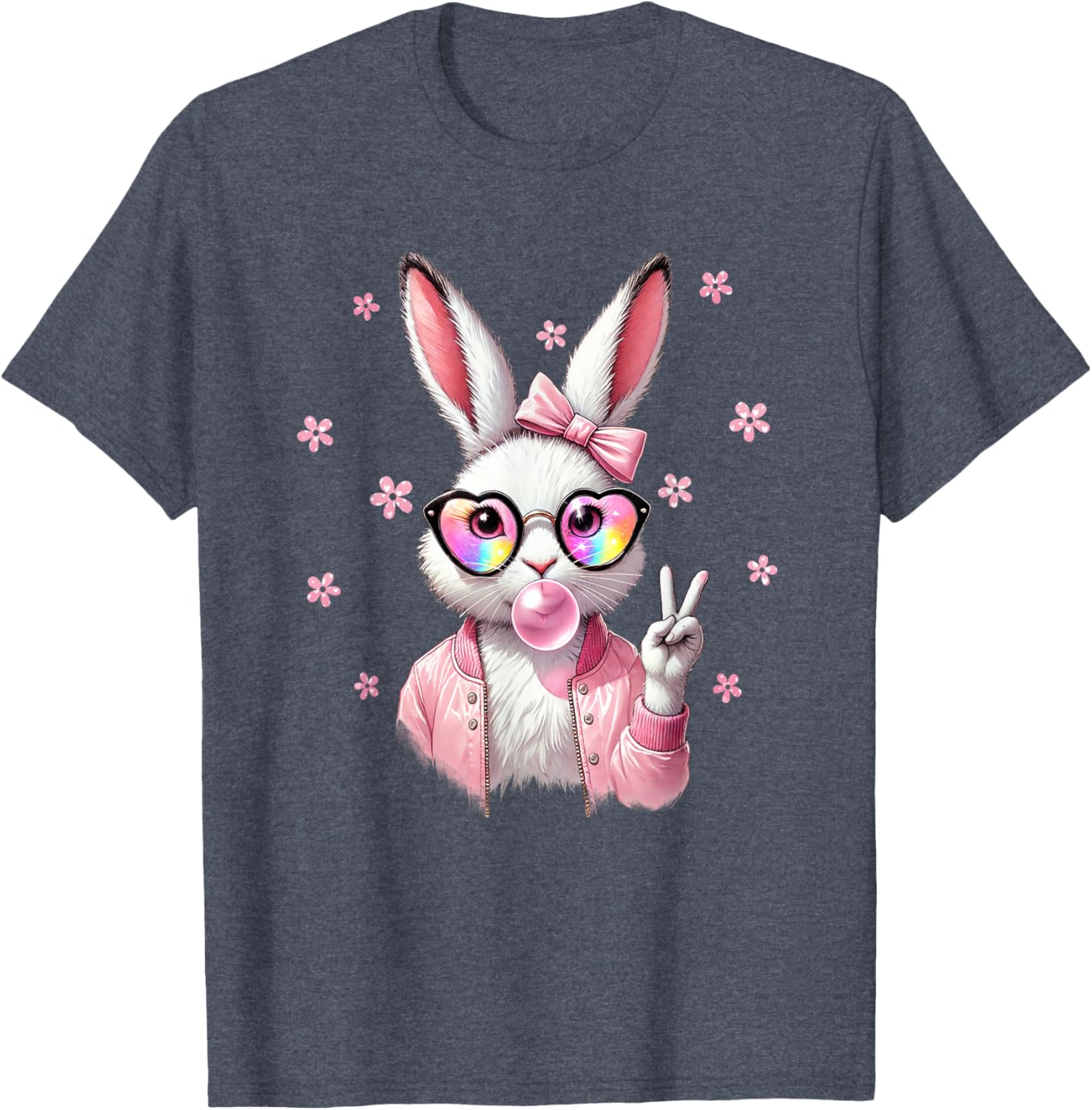 Cute Bunny Rabbit Face Leopard Coquette Bow Happy Easter Day T-Shirt