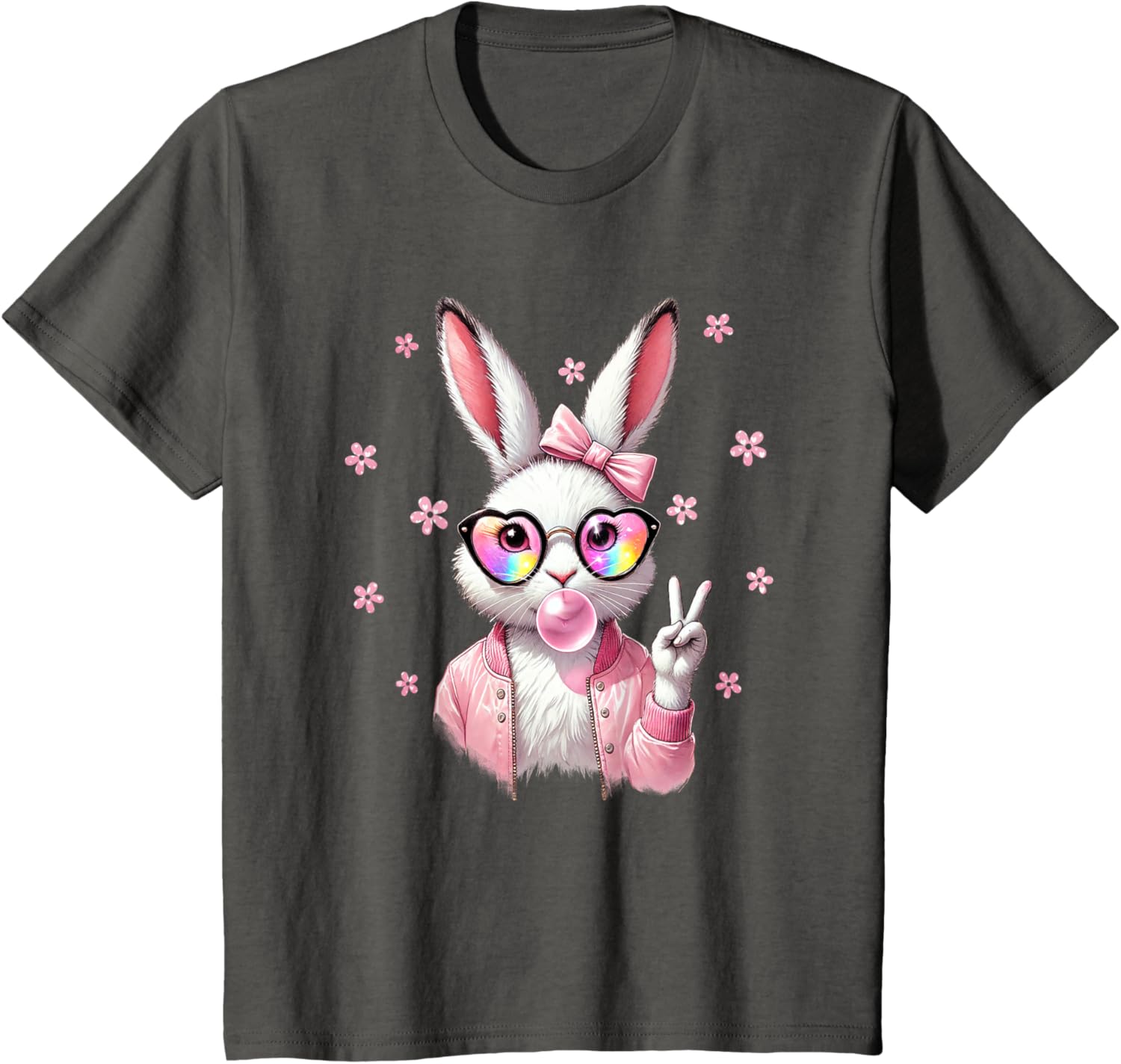 Cute Bunny Rabbit Face Leopard Coquette Bow Happy Easter Day T-Shirt