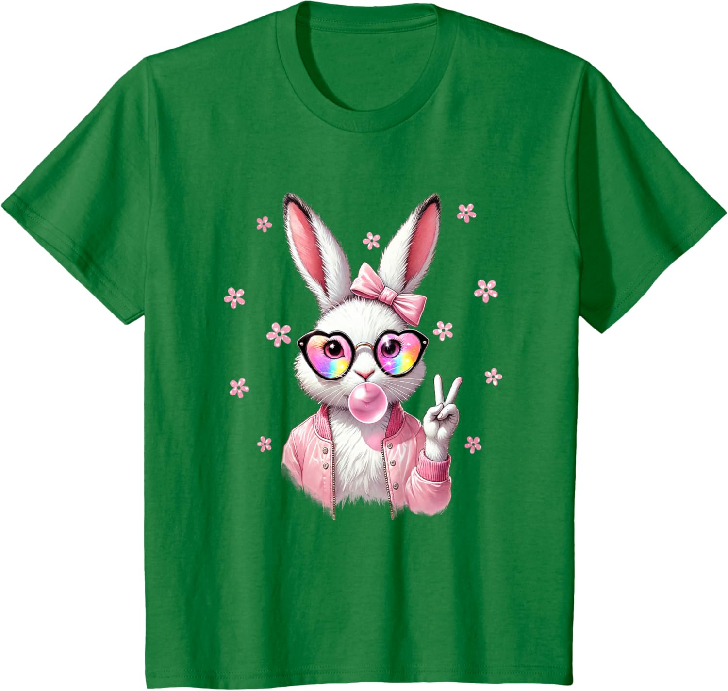 Cute Bunny Rabbit Face Leopard Coquette Bow Happy Easter Day T-Shirt