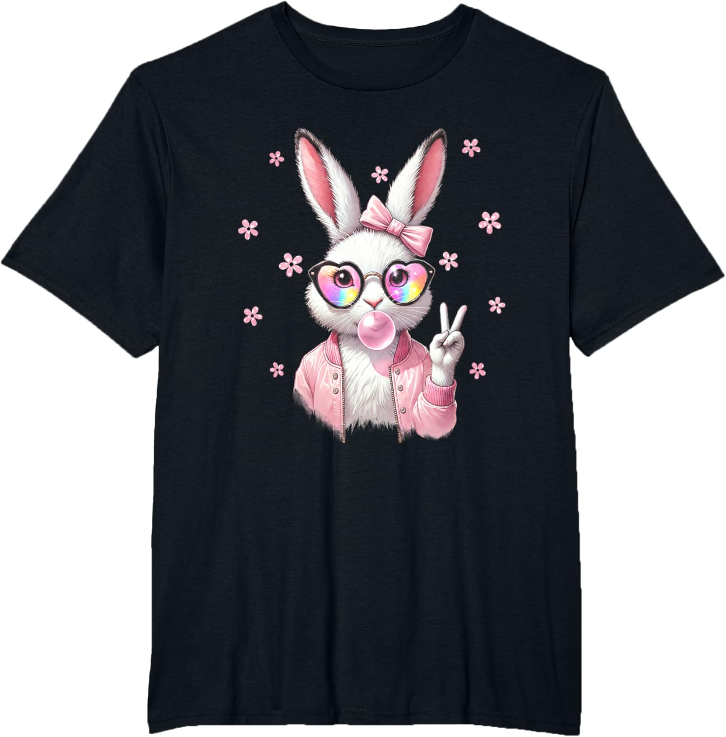 Cute Bunny Rabbit Face Leopard Coquette Bow Happy Easter Day T-Shirt