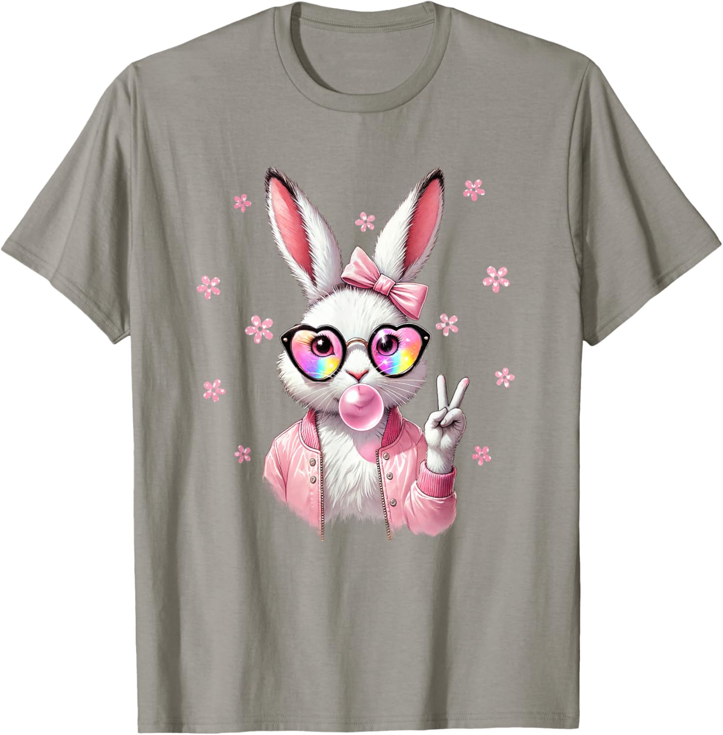 Cute Bunny Rabbit Face Leopard Coquette Bow Happy Easter Day T-Shirt