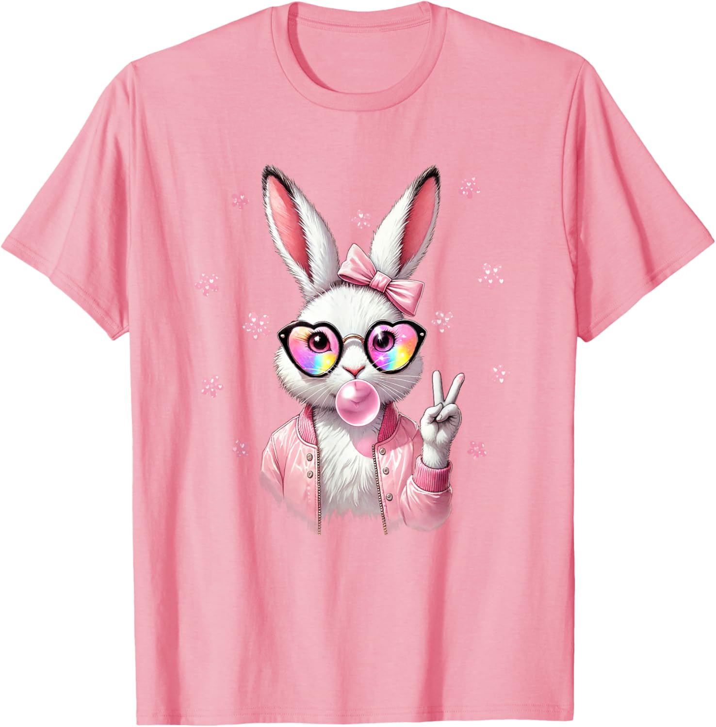 Cute Bunny Rabbit Face Leopard Coquette Bow Happy Easter Day T-Shirt